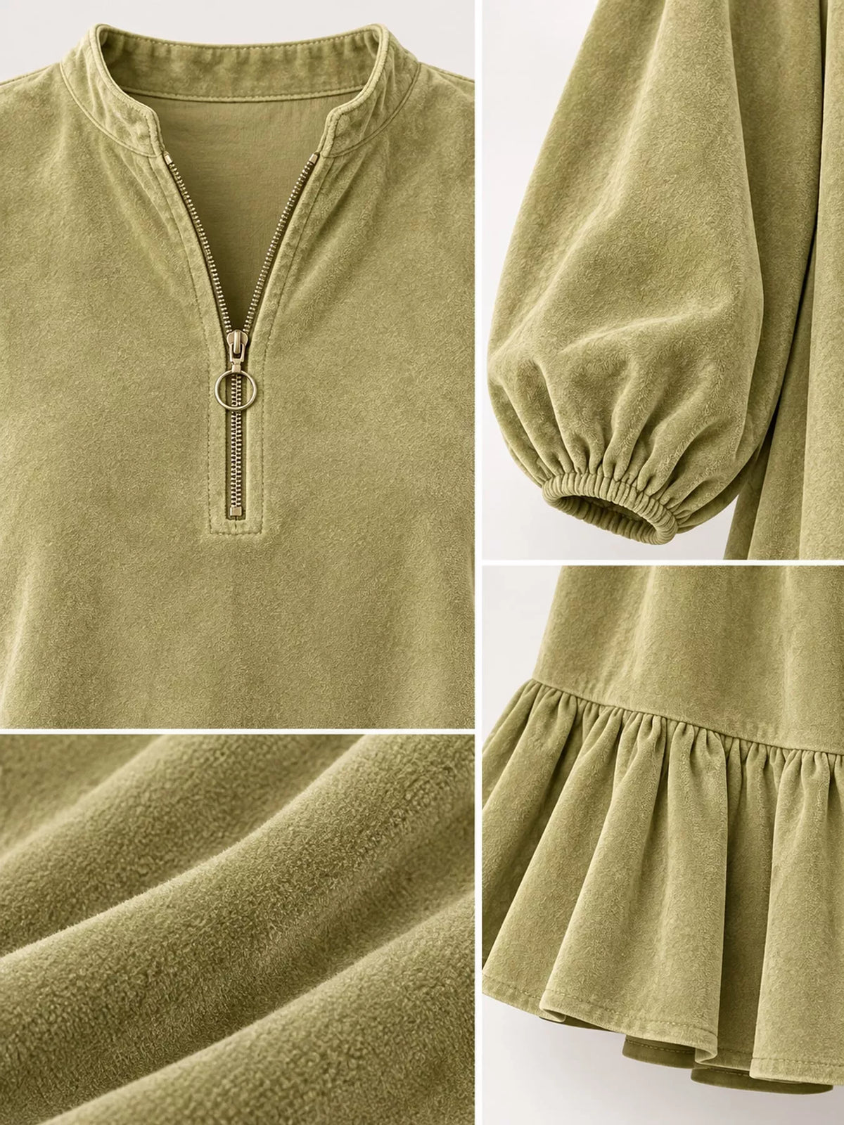 quarter-zip ruffle hem mini dress | dropsona - neutral - size reference
