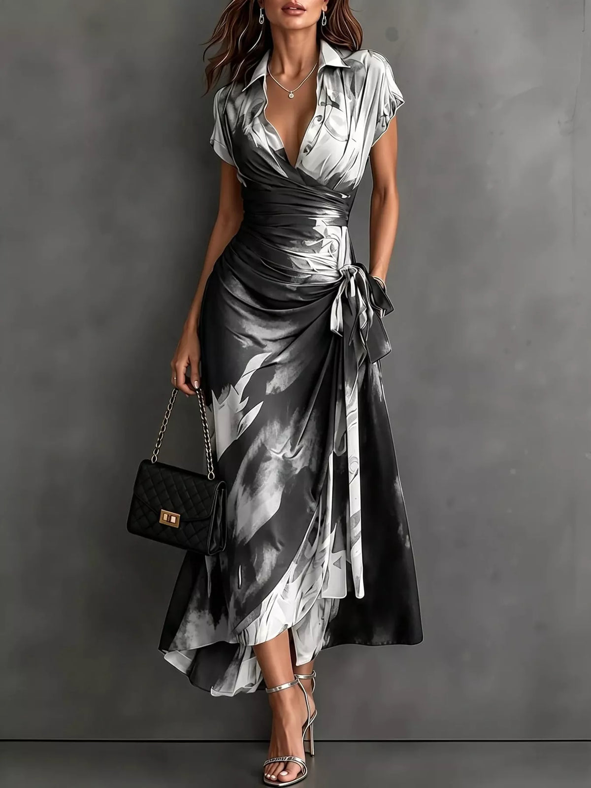 tie detail surplice dress | dropsona - neutral - size reference
