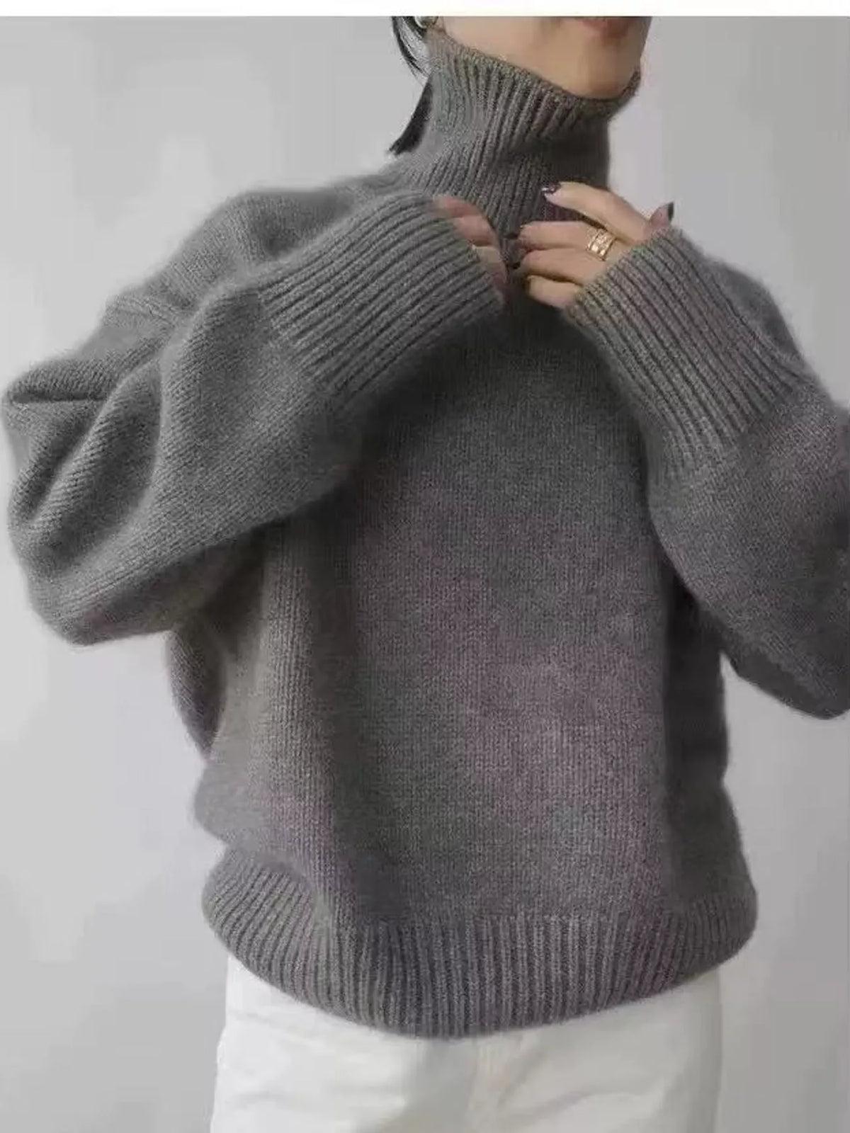 turtleneck dropped shoulder sweater | dropsona - neutral - front view
