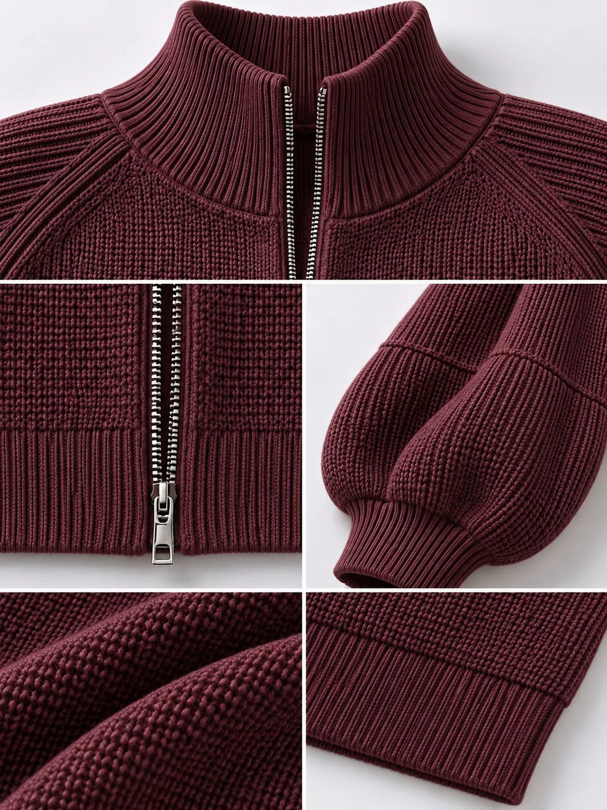 full size elegant ribbed knit zip-up cardigan with | dropsona - neutral - size reference