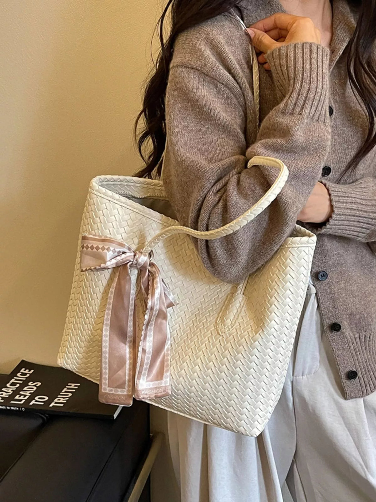 woven texture shoulder bag – stylish sling | dropsona - neutral - size reference