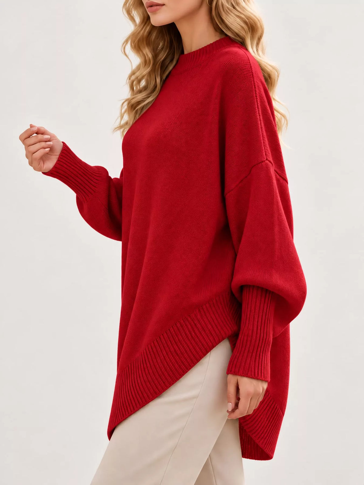 full size ribbed knit dropped shoulder sweater plus | dropsona - neutral - material texture