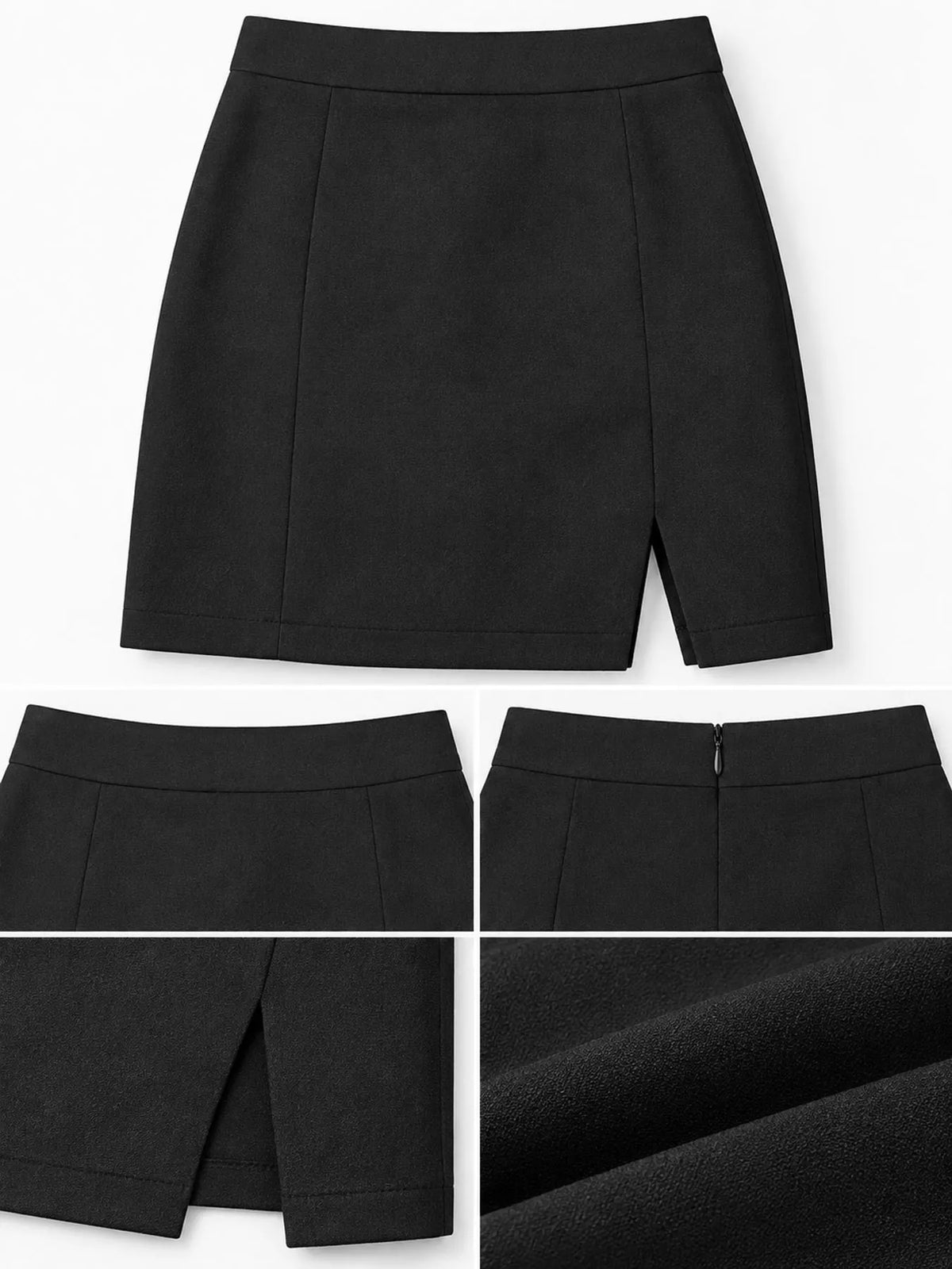 high-waisted slit skirt – zipper, slit, seam detail | dropsona - neutral - size reference
