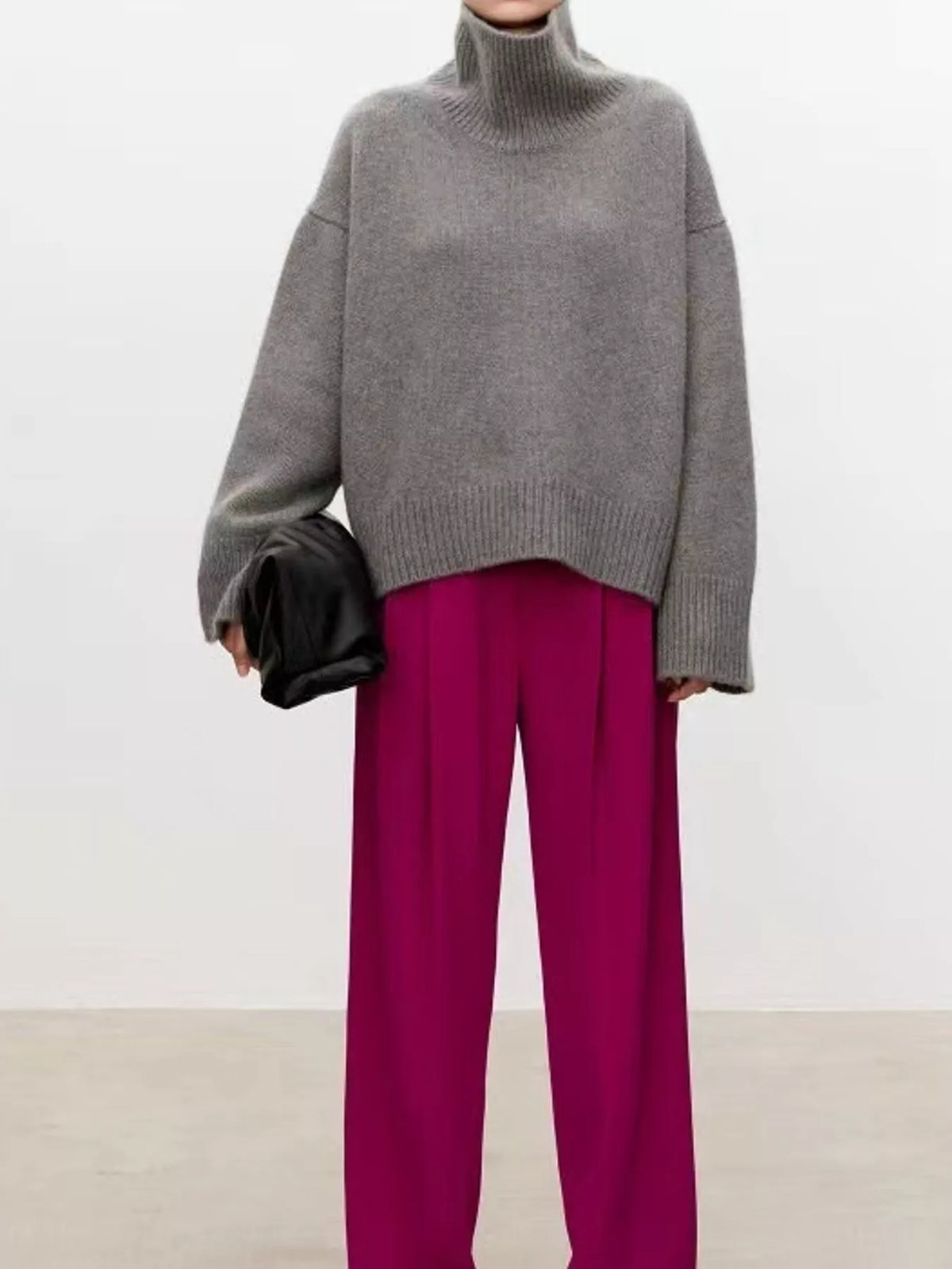 oversized turtleneck wool sweater | dropsona - neutral - front view