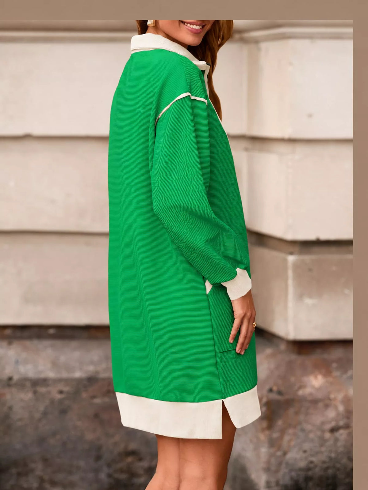 color block quarter-zip sweatshirt dress | dropsona - neutral - front view