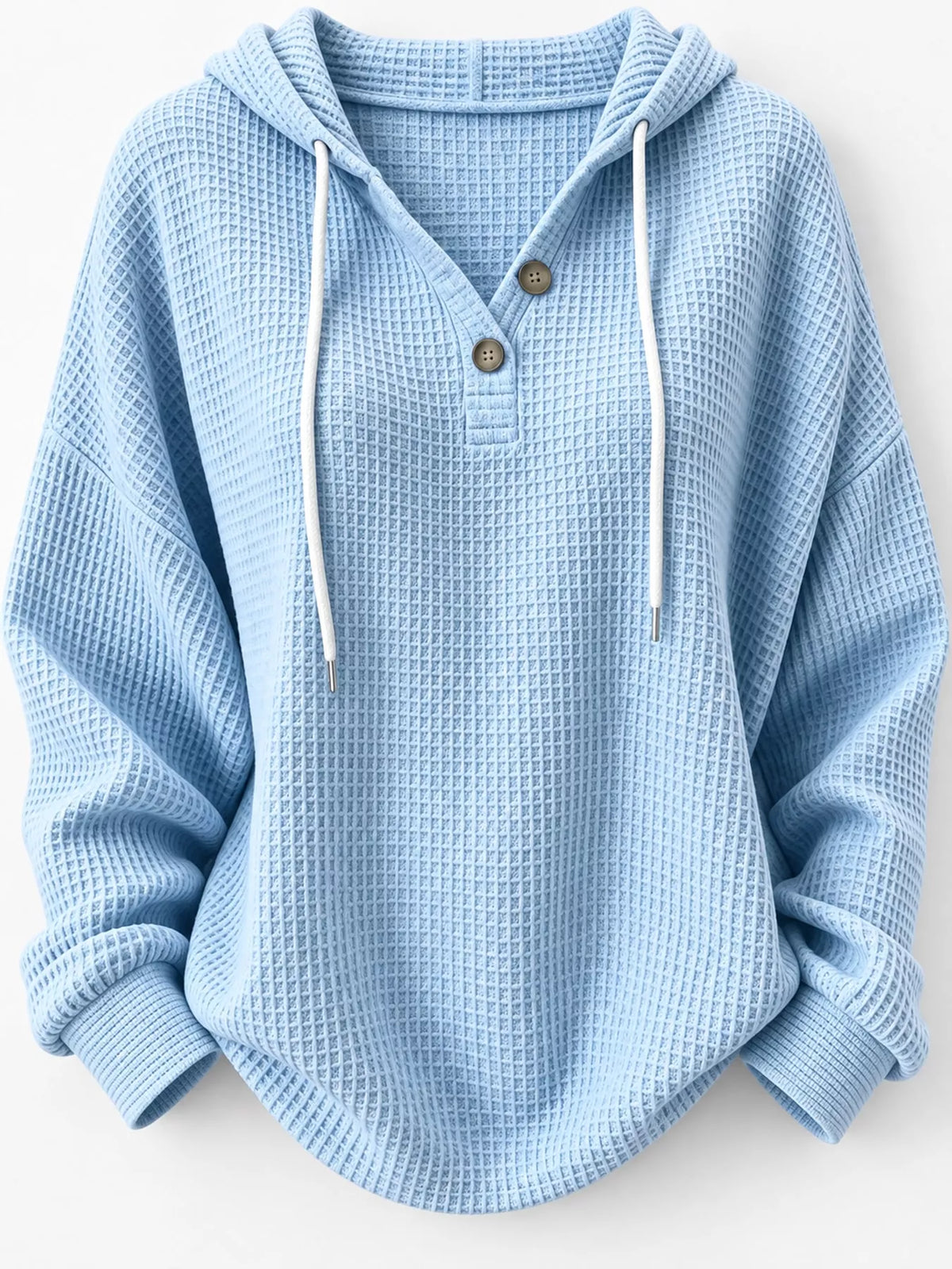 full size waffle knit button detail hoodie plus | dropsona - neutral - close-up detail