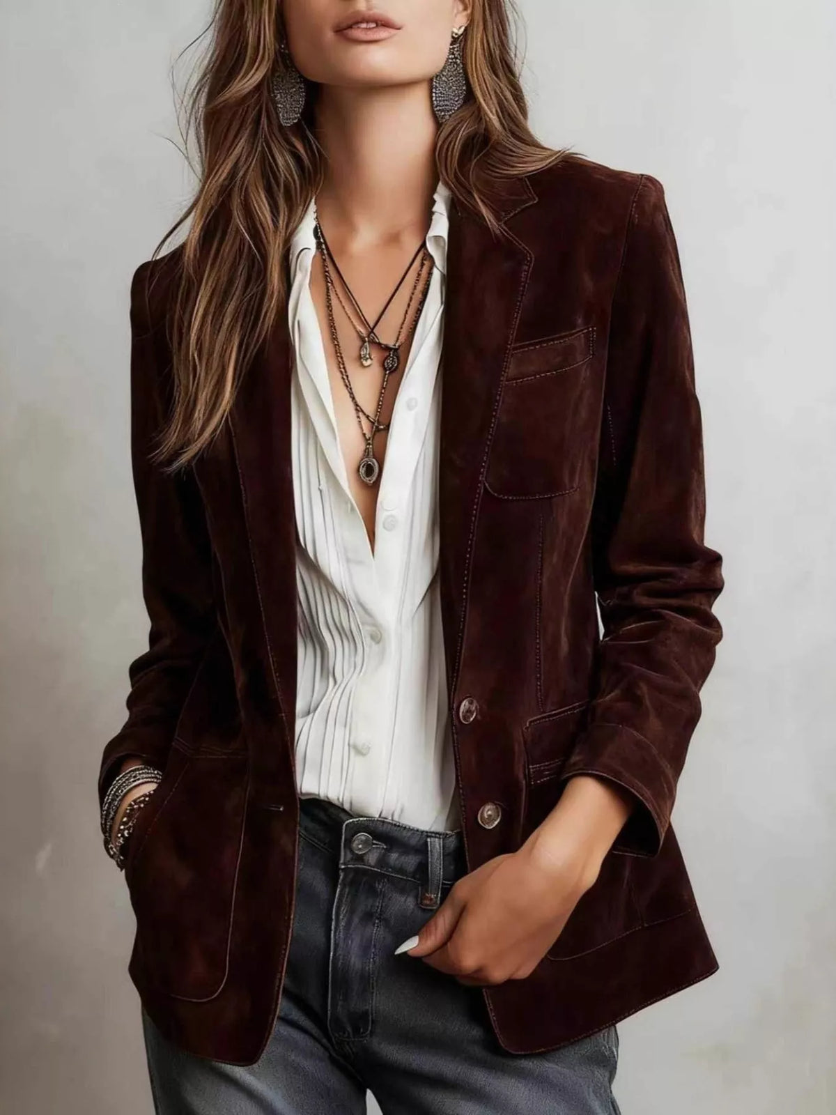 full size lapel collar button up blazer plus | dropsona - neutral - everyday use