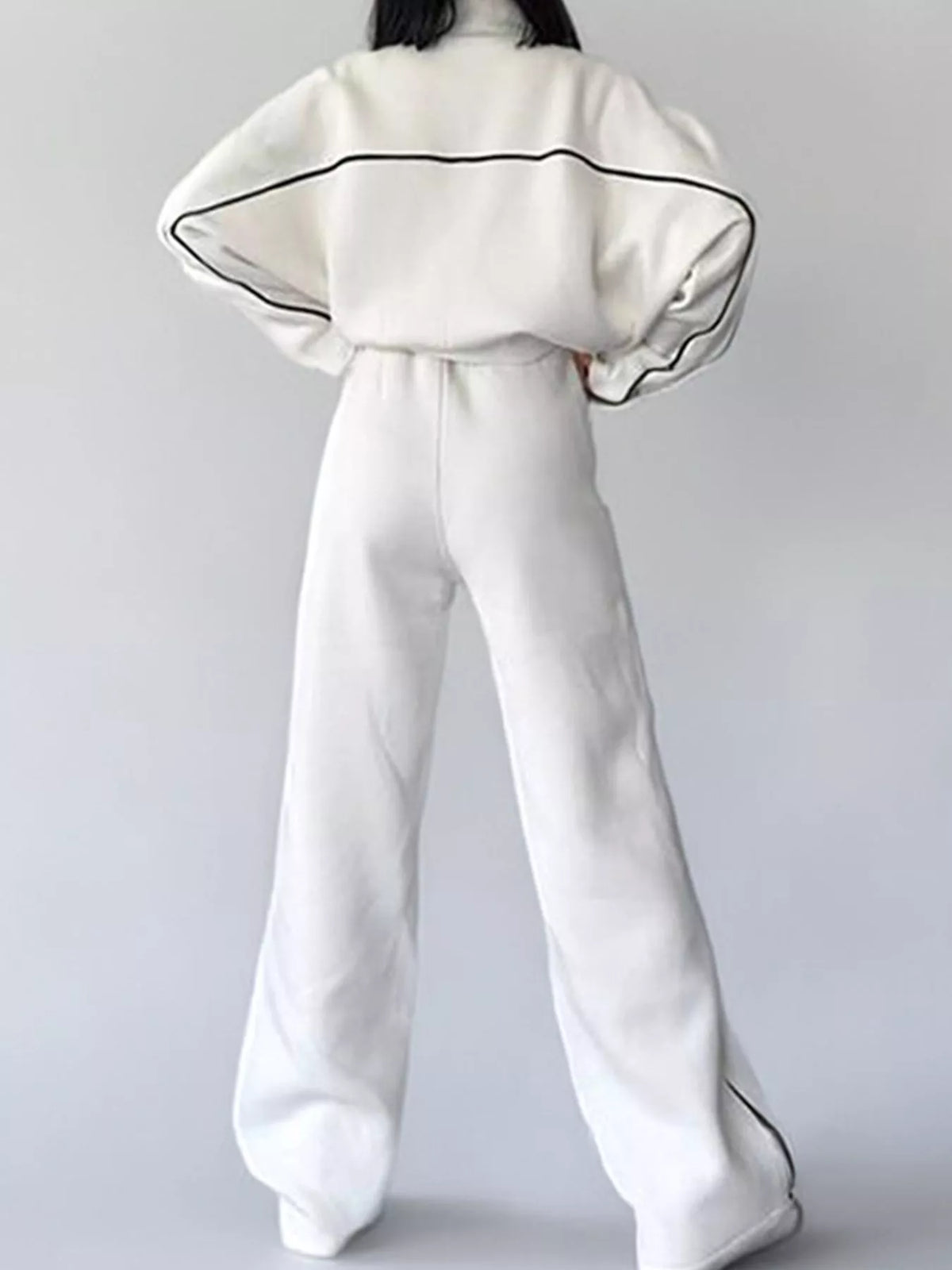 full size zip-up jacket and wide-leg pants set plus | dropsona - neutral - packaging