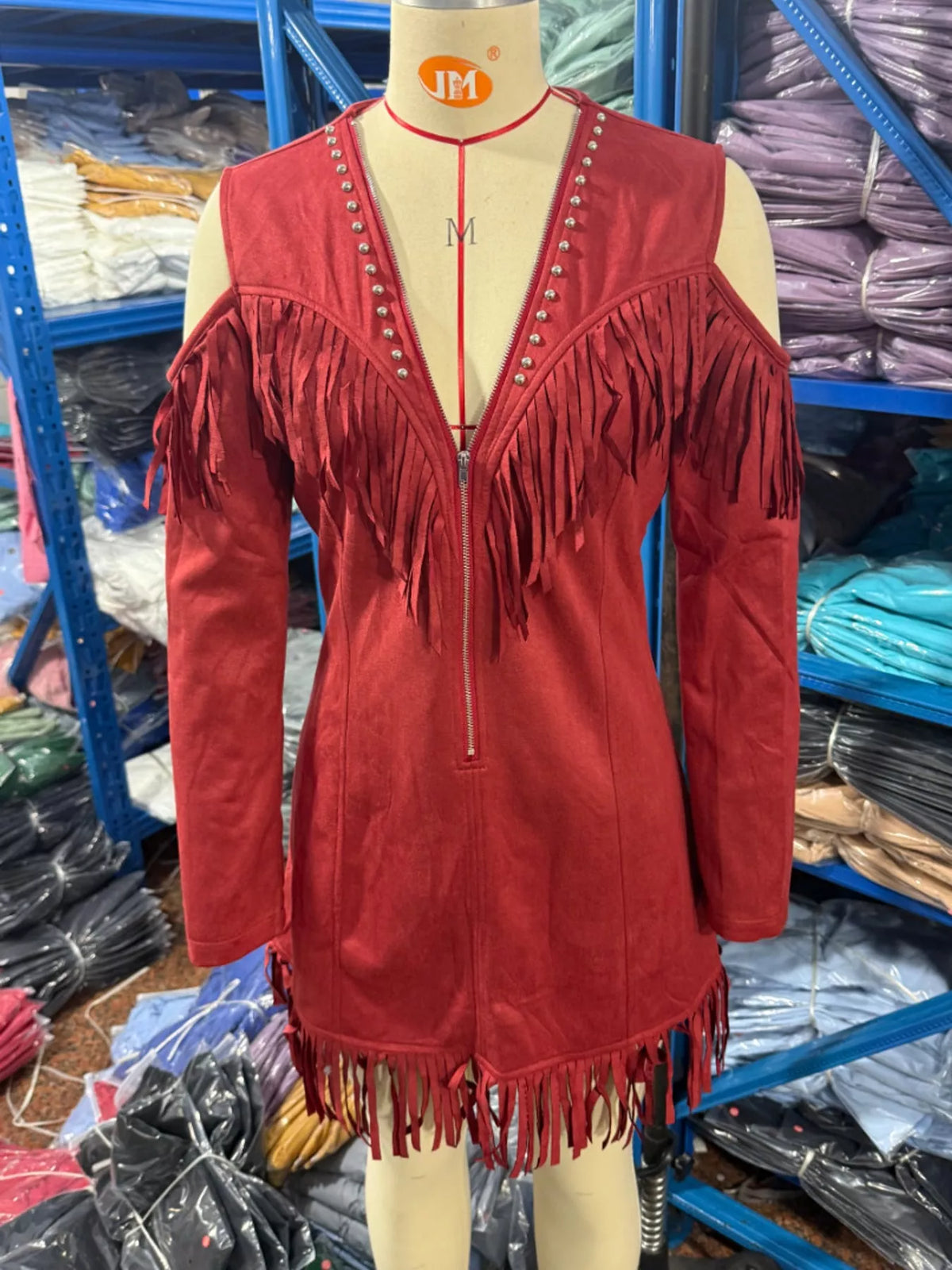 full size fringed cold-shoulder zip-front mini dress | dropsona - neutral - usage example