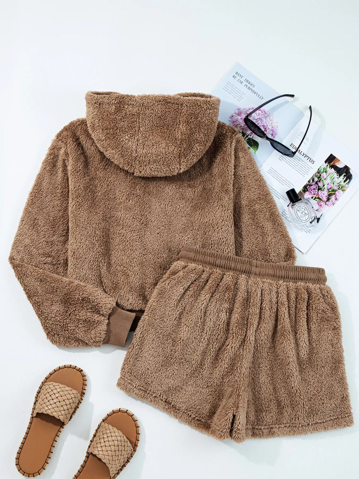 zip up hoodie and drawstring shorts 2pcs outfit | dropsona - neutral - packaging
