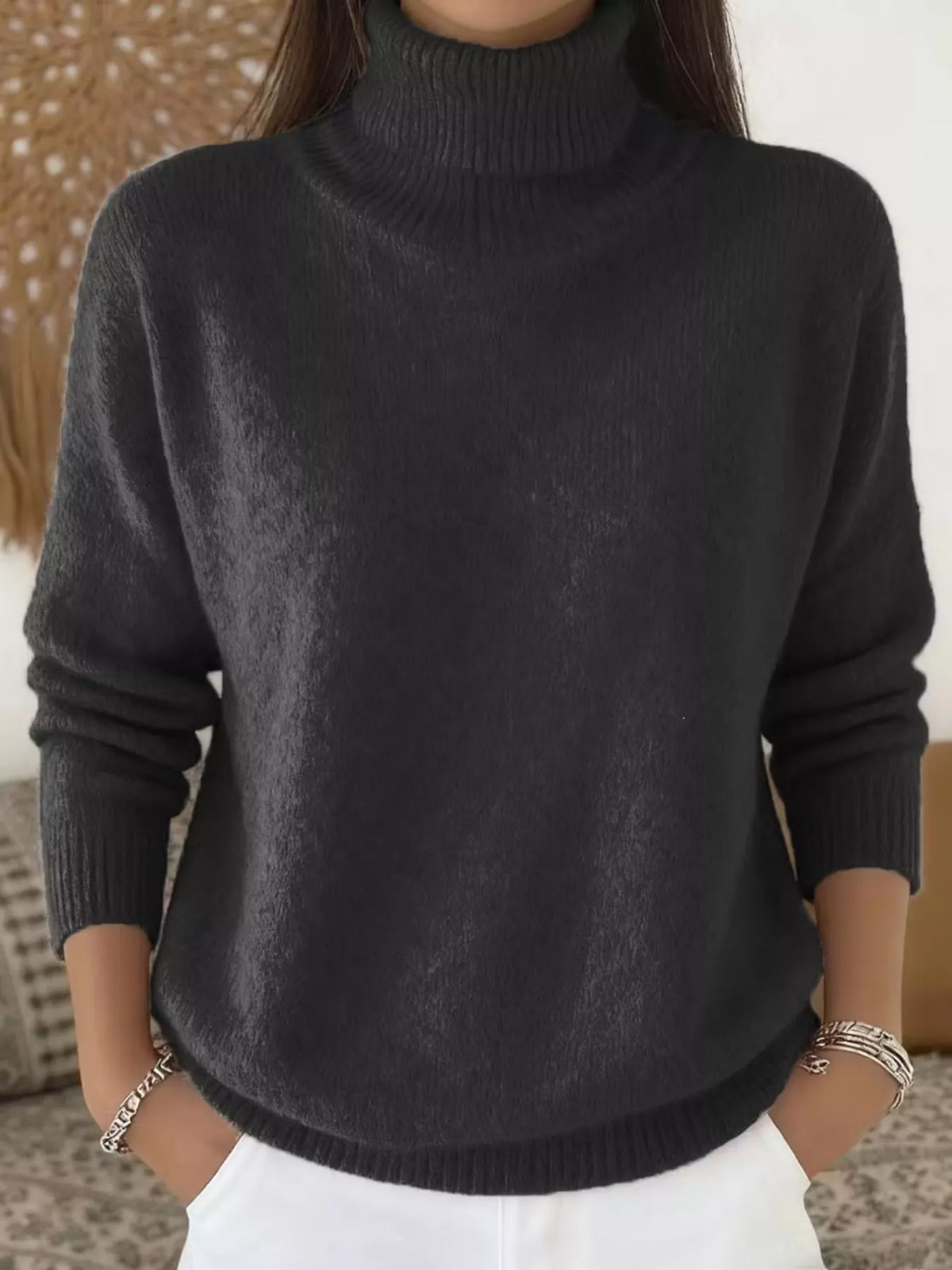 turtleneck long sleeve sweater – basic style | dropsona - neutral - size reference