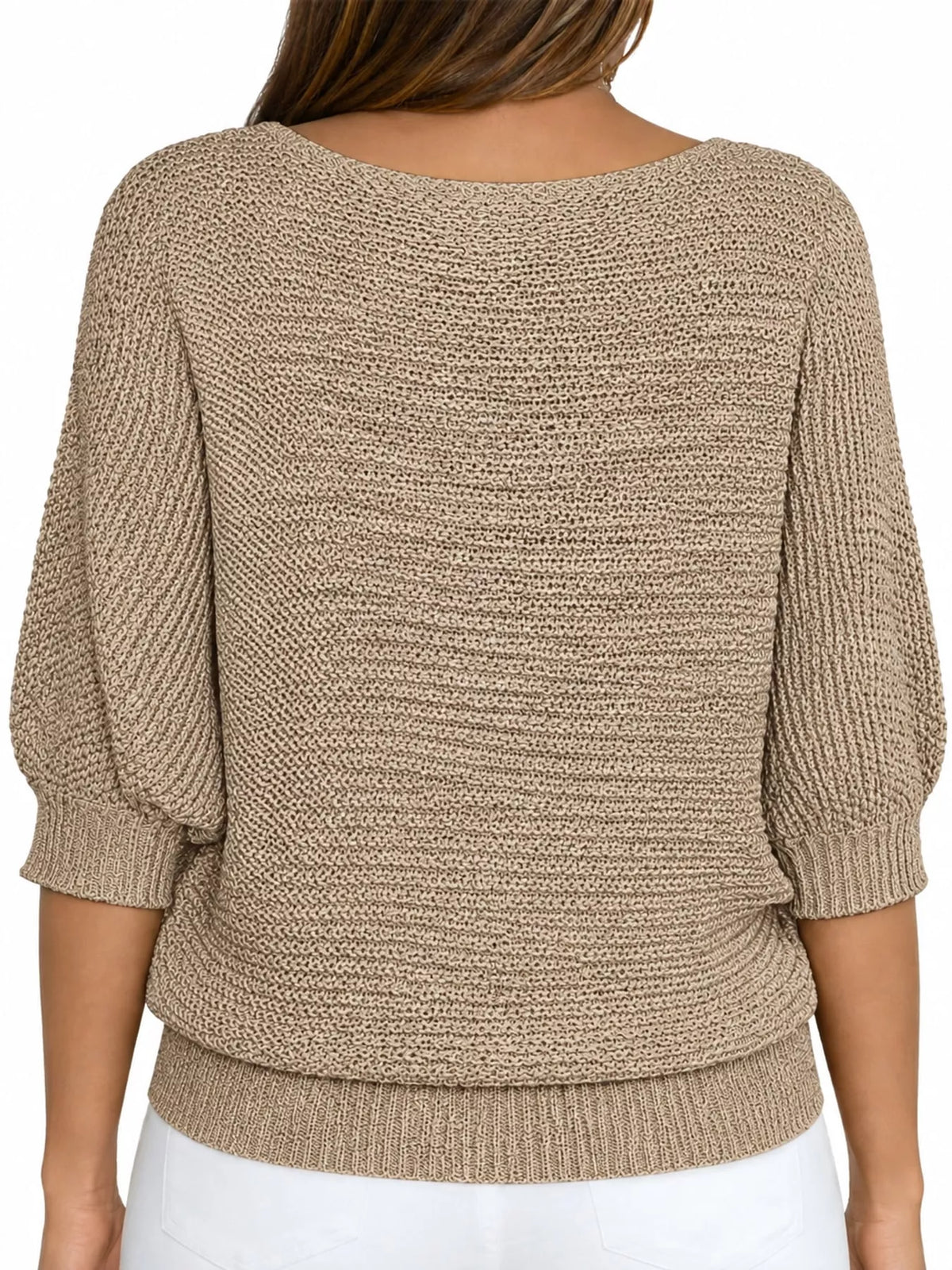 full size boat neck 3/4 sleeve sweater plus | dropsona - neutral - front view
