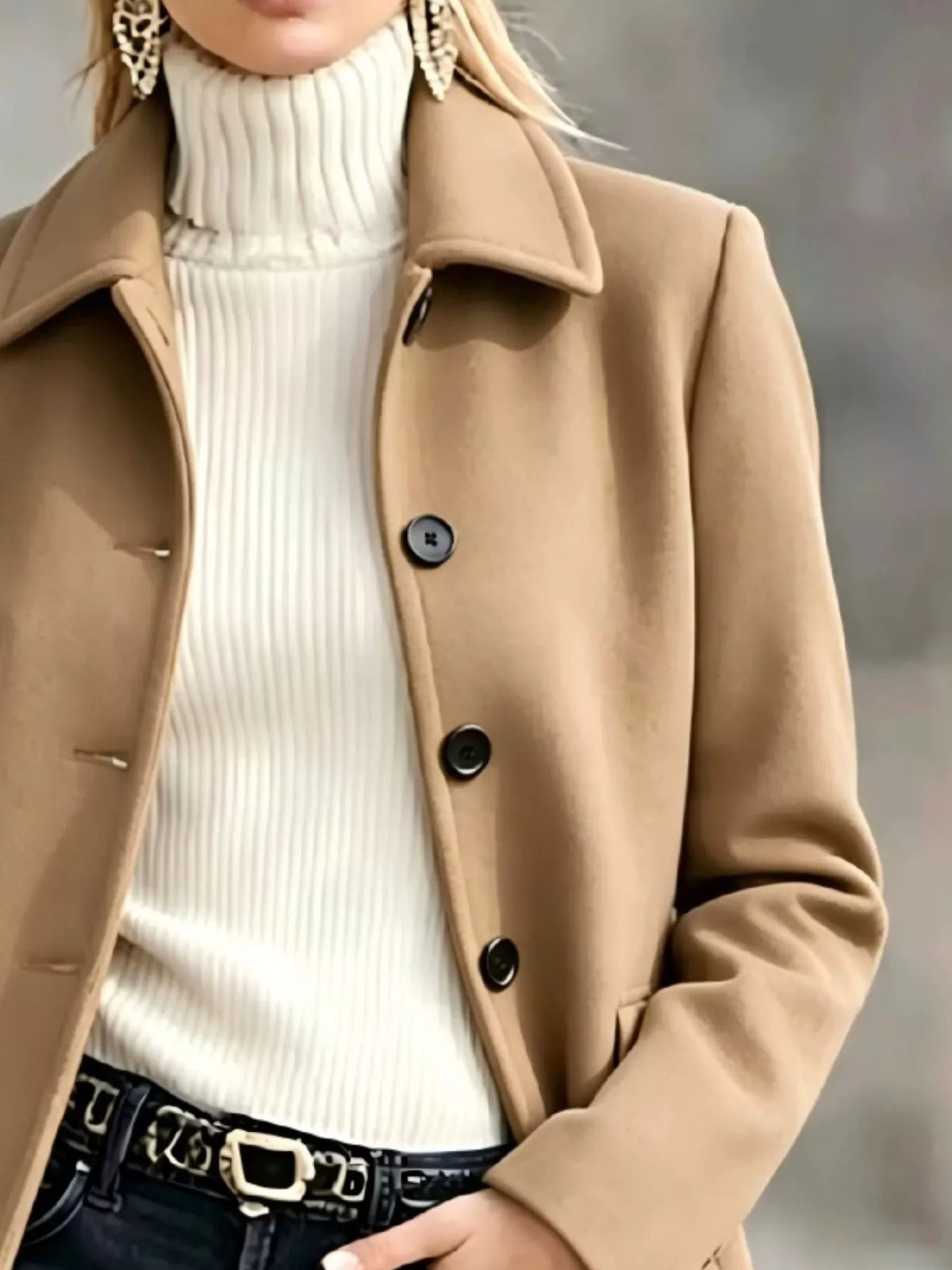 button up longline coat – buttoned | dropsona - neutral - front view