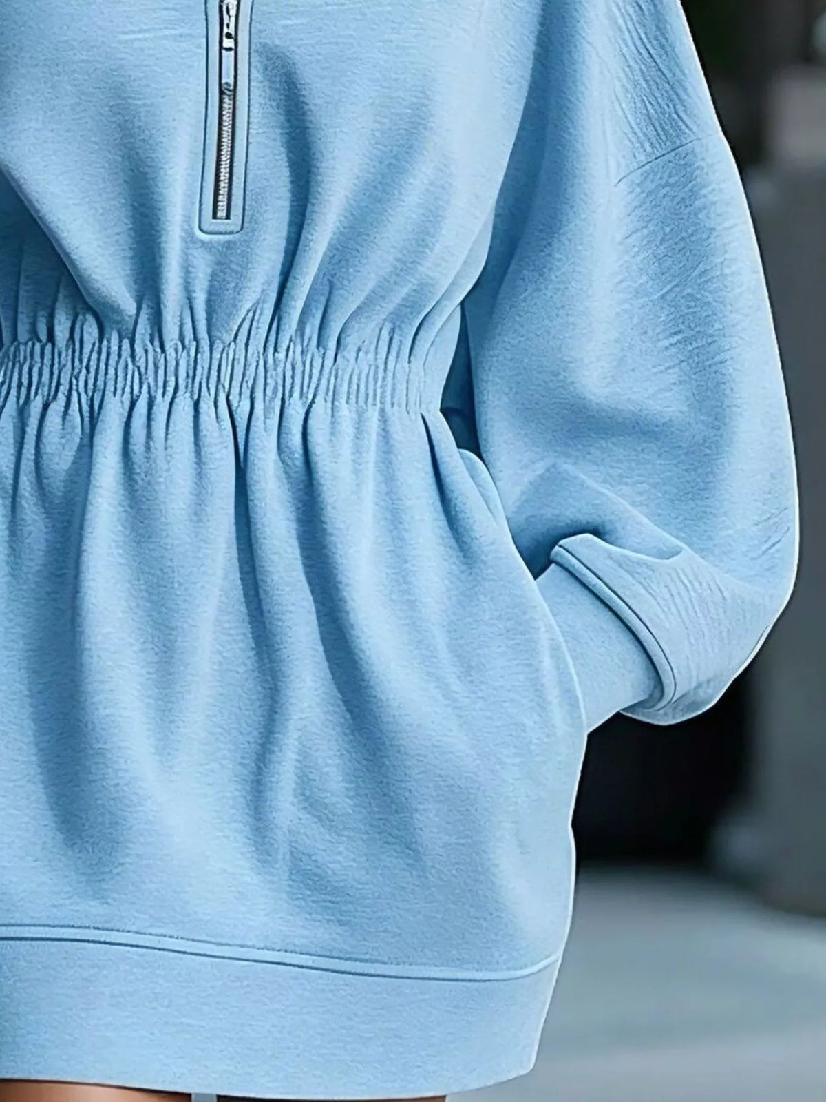 casual hooded quarter-zip sweatshirt dress | dropsona - neutral - usage example