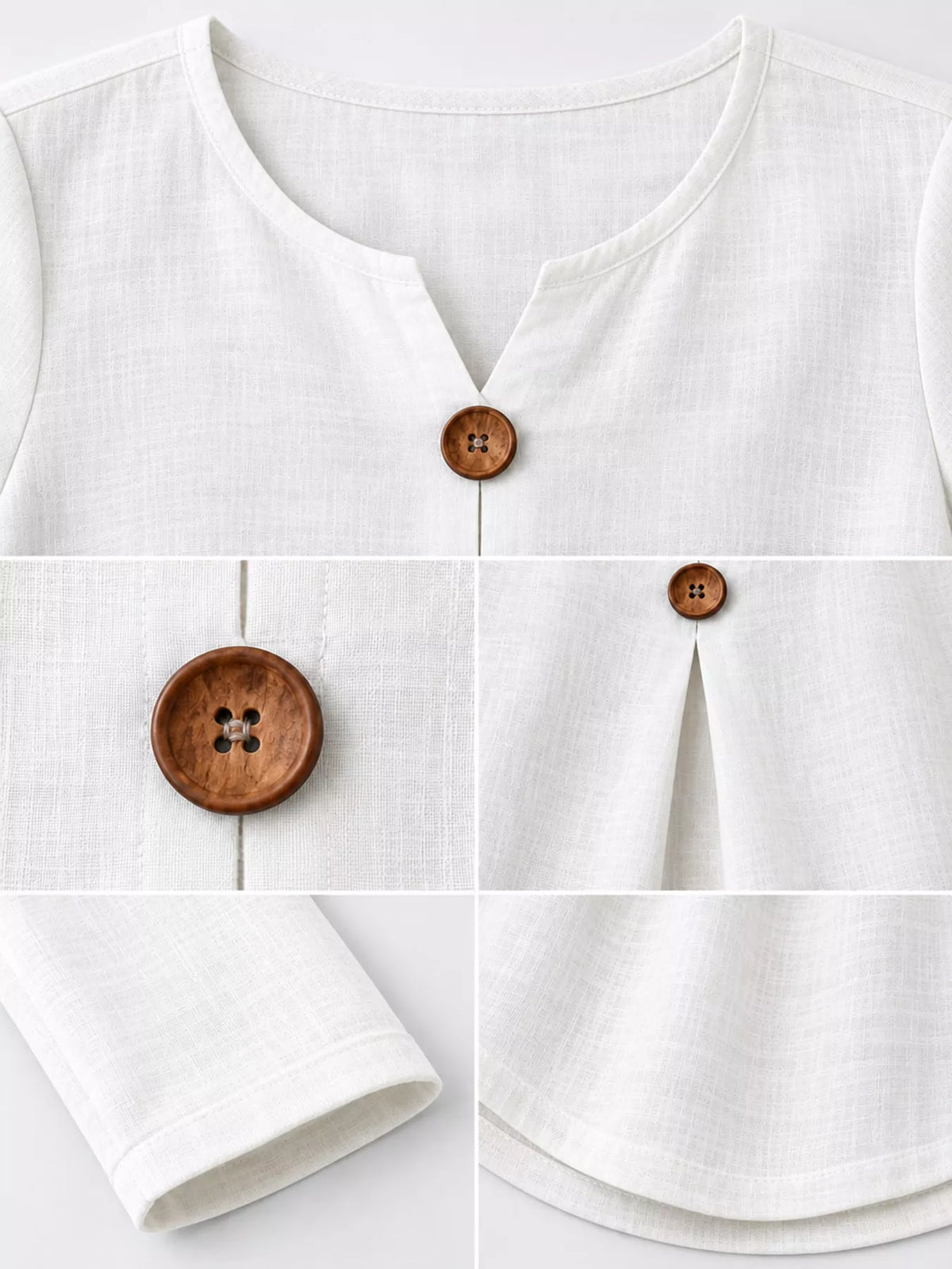 full size long sleeve blouse with decorative wooden | dropsona - neutral - material texture