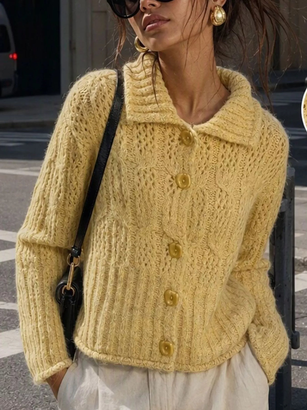 cable-knit button up cardigan – cable-knit,buttoned | dropsona - neutral - packaging