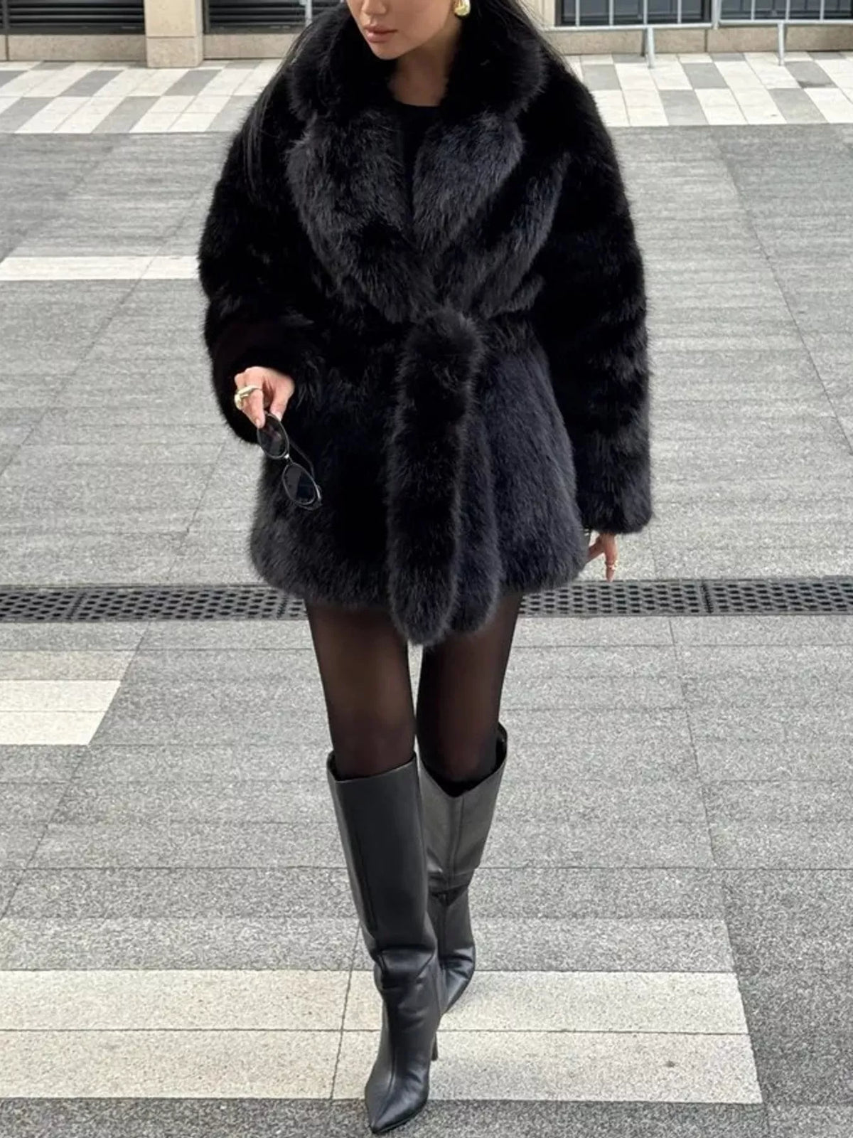 faux fur belted winter outerwear – thermal fit | dropsona - neutral - material texture