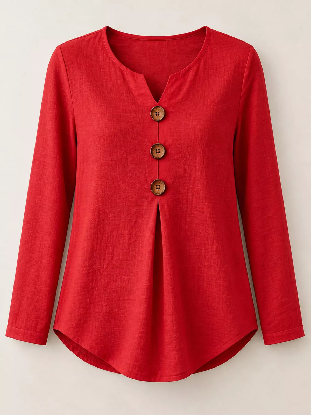 full size long sleeve blouse with decorative wooden | dropsona - neutral - close-up detail