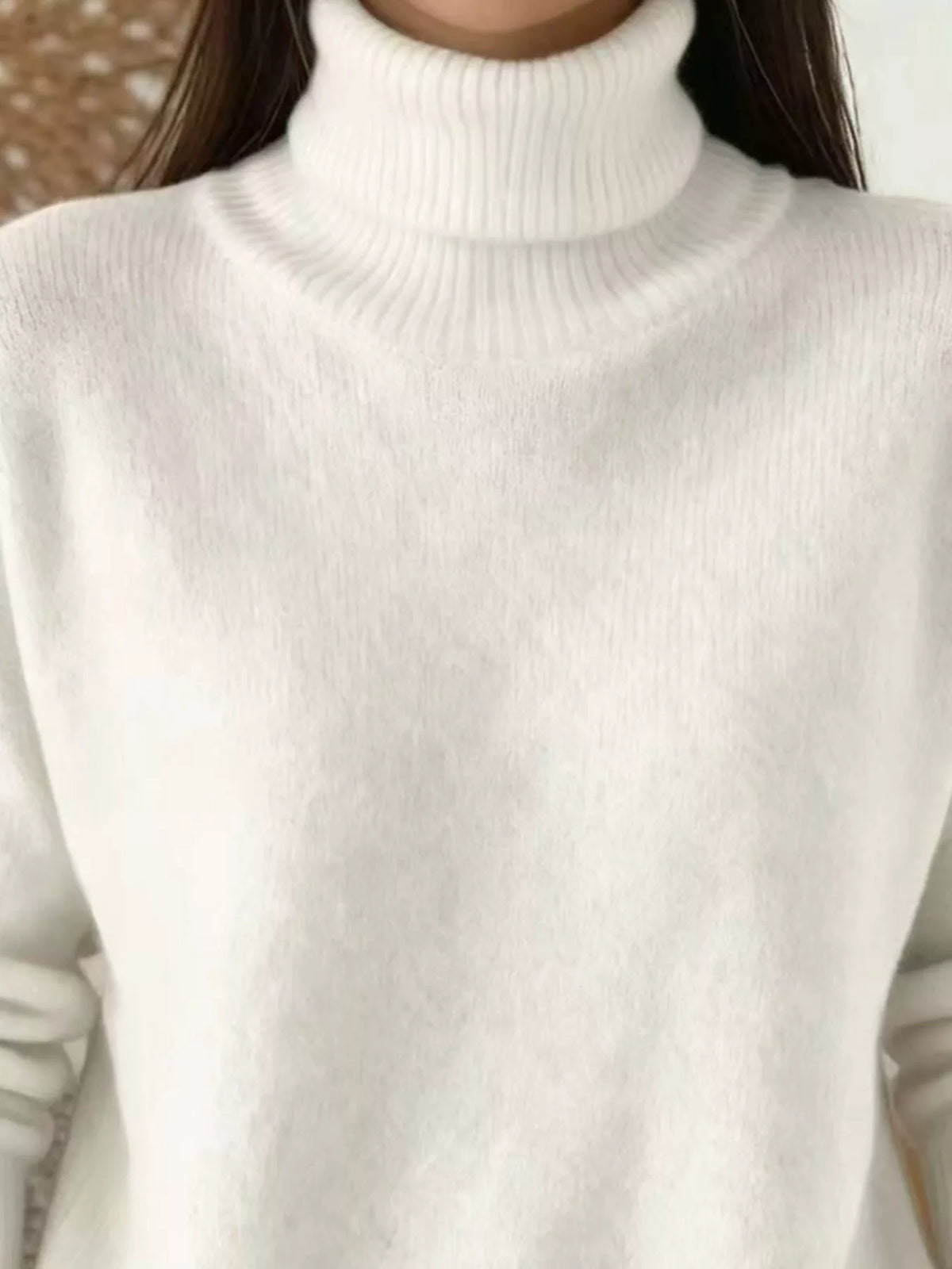 turtleneck long sleeve sweater – basic style | dropsona - neutral - material texture