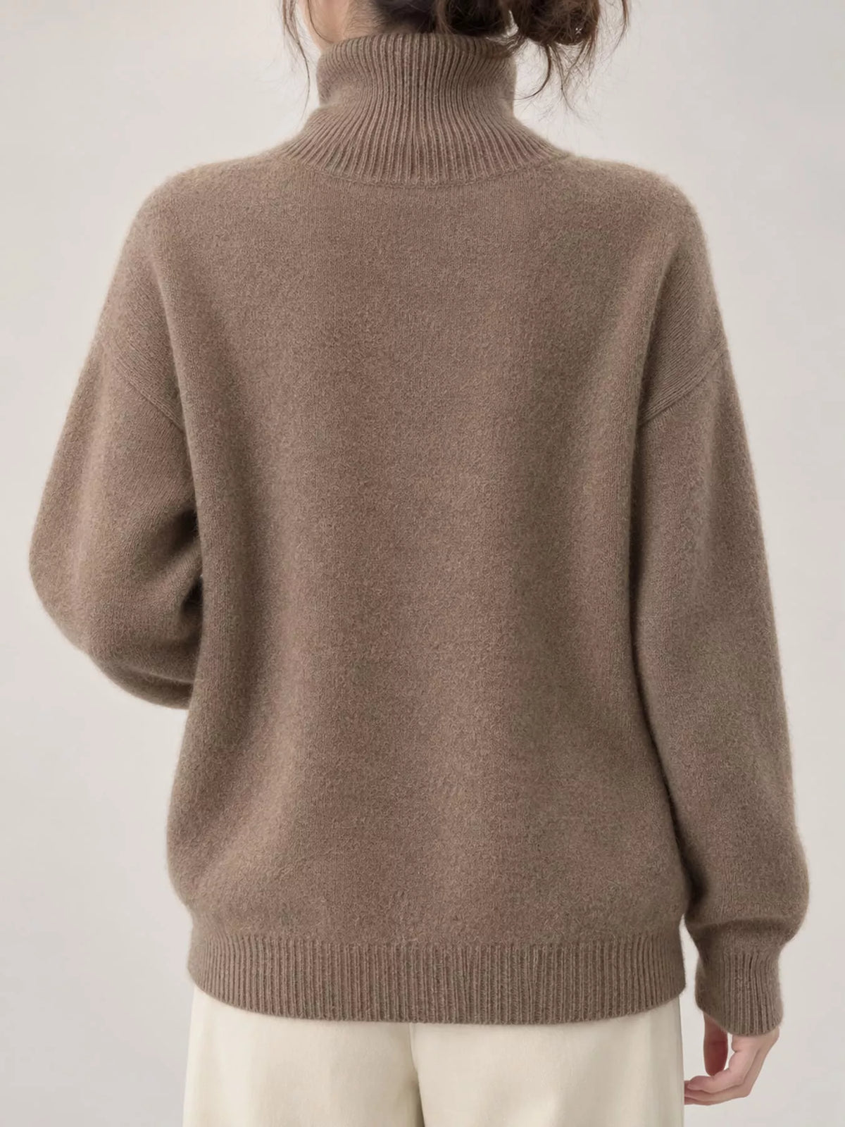 turtleneck dropped shoulder sweater | dropsona - neutral - close-up detail