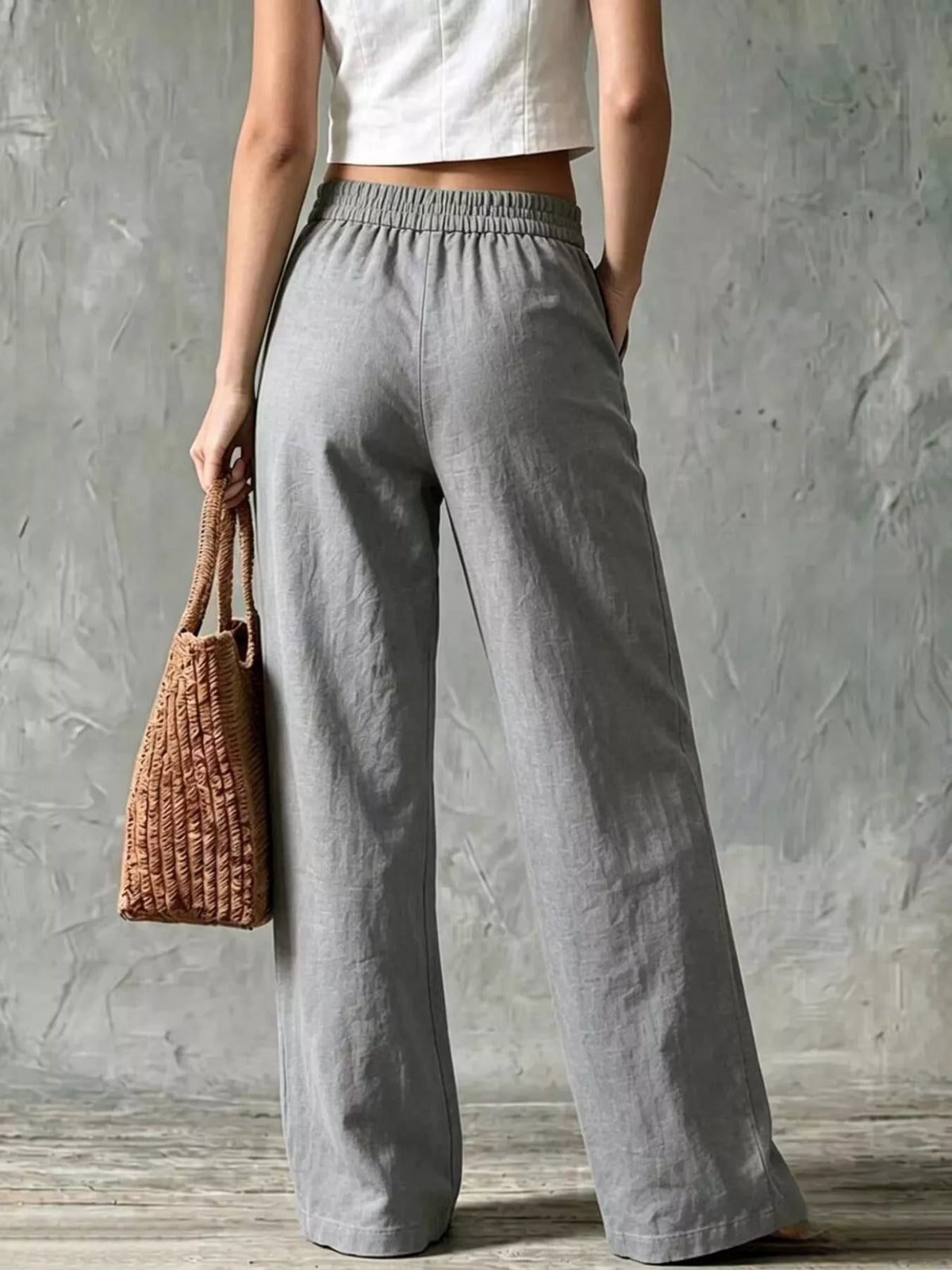 full size high-waisted wide-leg cargo pants plus | dropsona - neutral - close-up detail