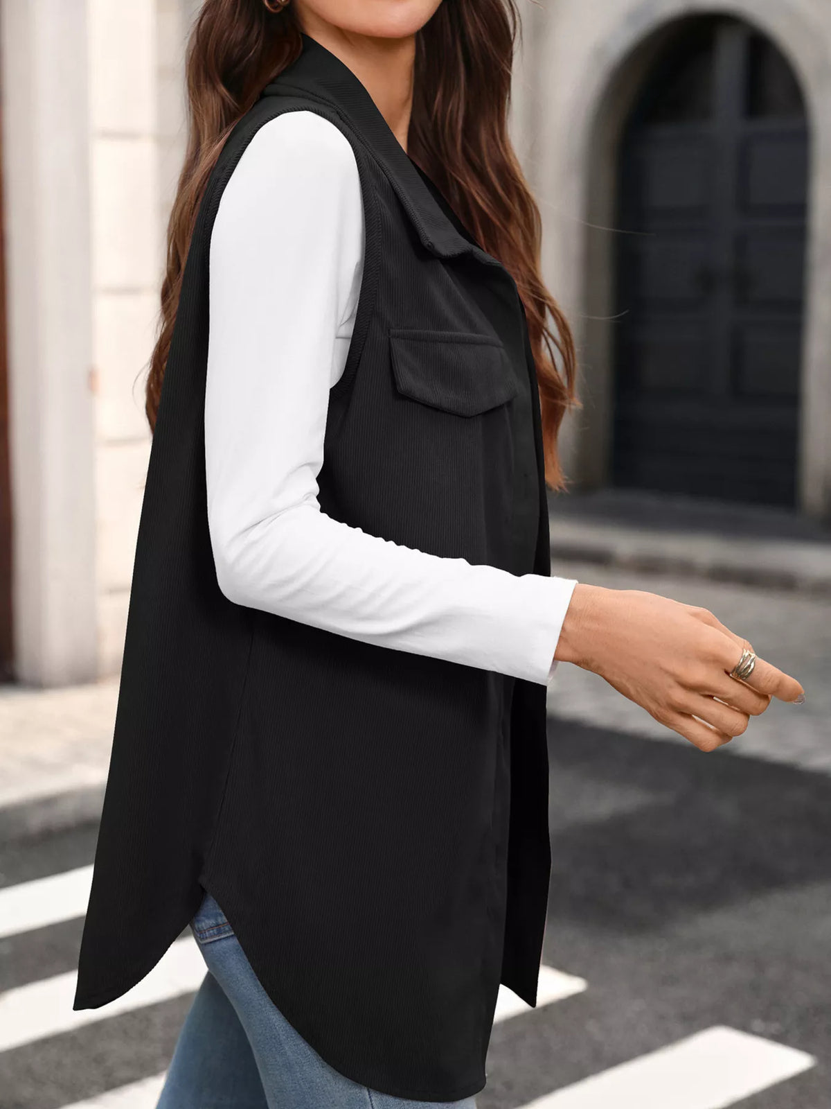 button-down utility vest coat | dropsona - neutral - packaging