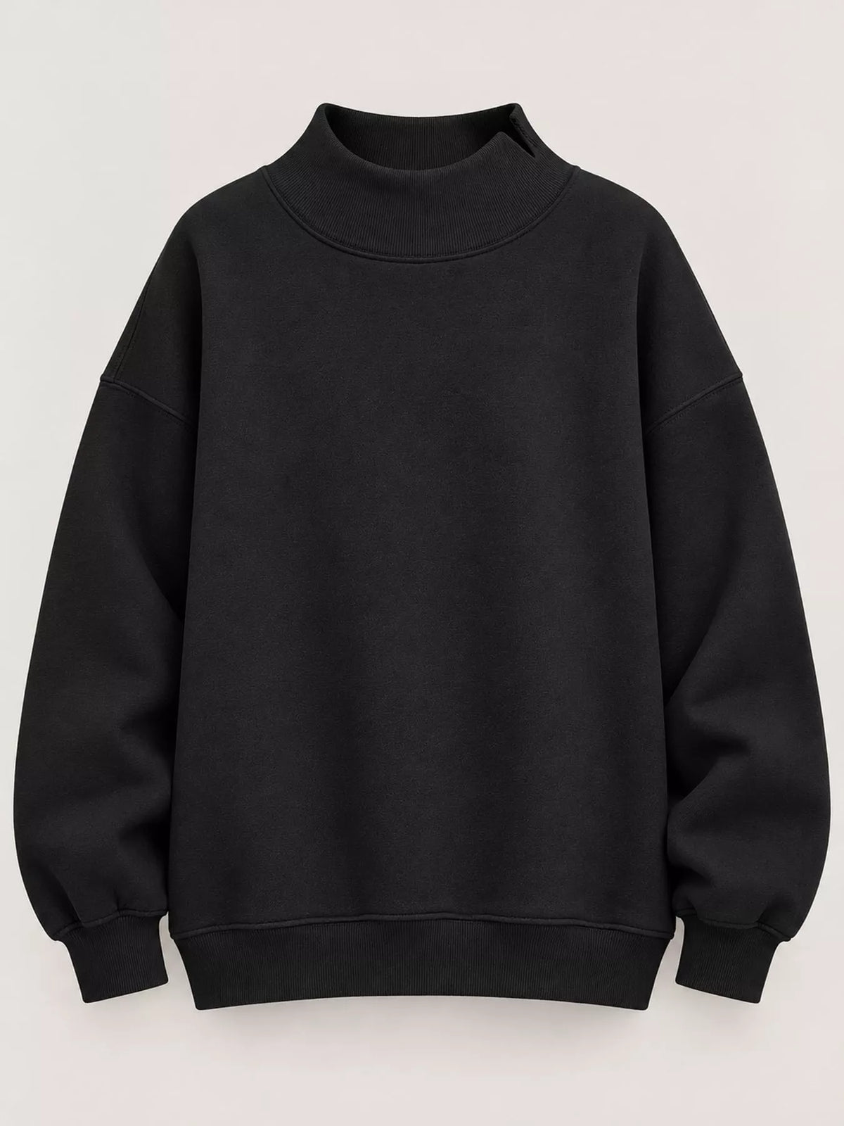 oversized mock neck long sleeve sweatshirt | dropsona - neutral - close-up detail