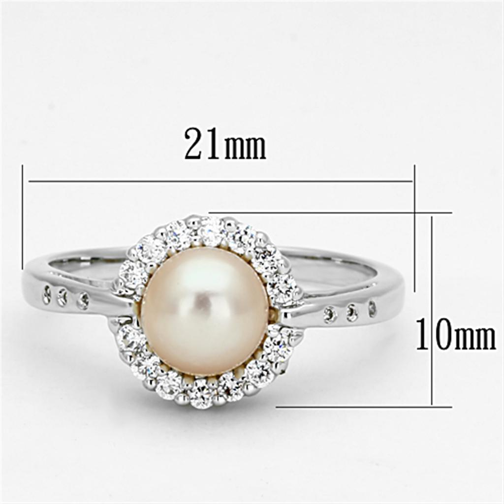 3w487 - rhodium brass ring with synthetic pearl in whi | dropsona - neutral - front view