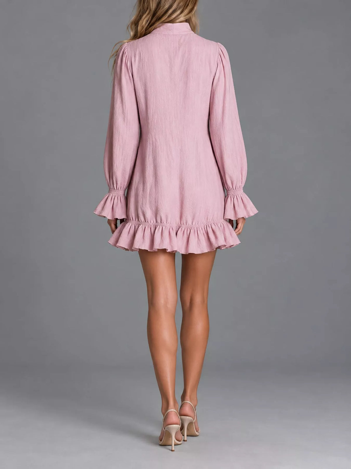 zipper-front ruffle hem mini dress – zipper, ruffled | dropsona - neutral - material texture