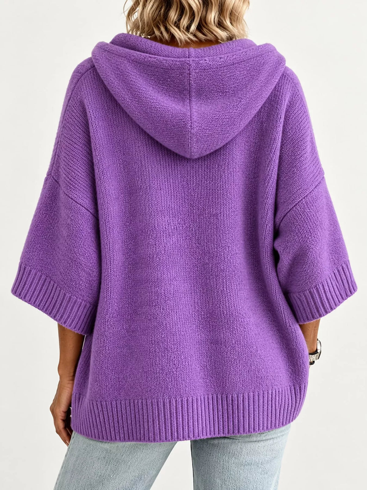 full size hooded open-front knit cardigan plus | dropsona - neutral - packaging
