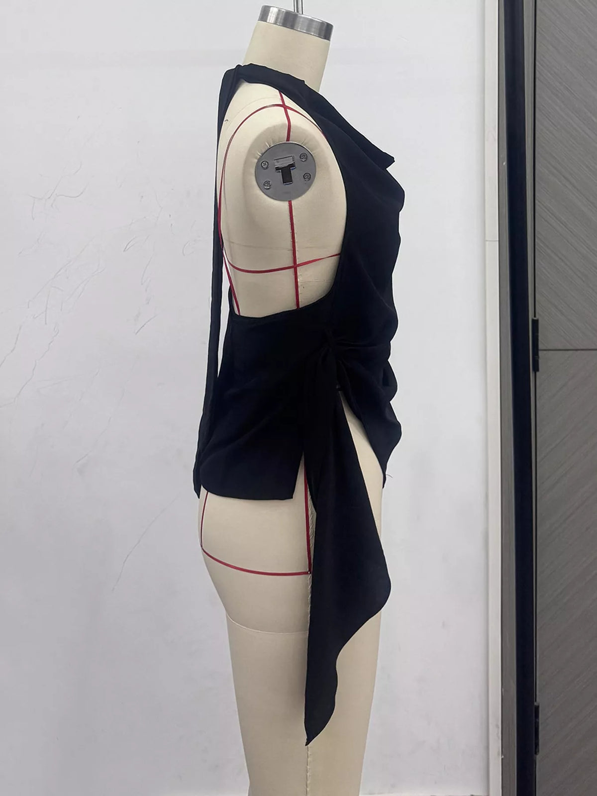 elegant halter neck draped tank top | dropsona - neutral - material texture