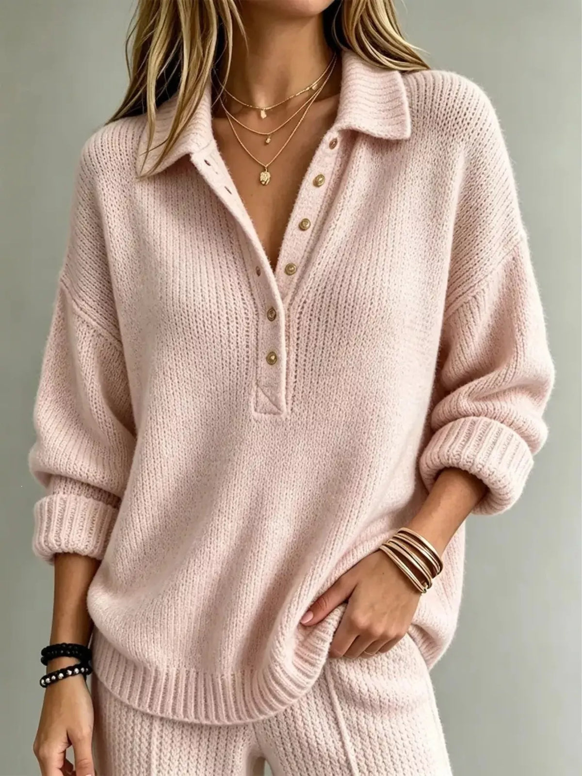 button detail dropped shoulder sweater – buttoned | dropsona - neutral - size reference