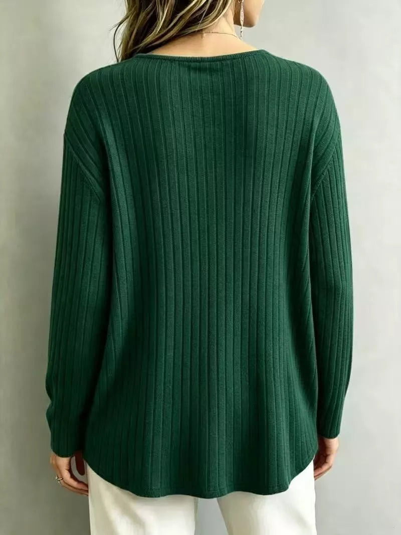 v-neck ribbed long sleeve t-shirt – | dropsona - neutral - material texture