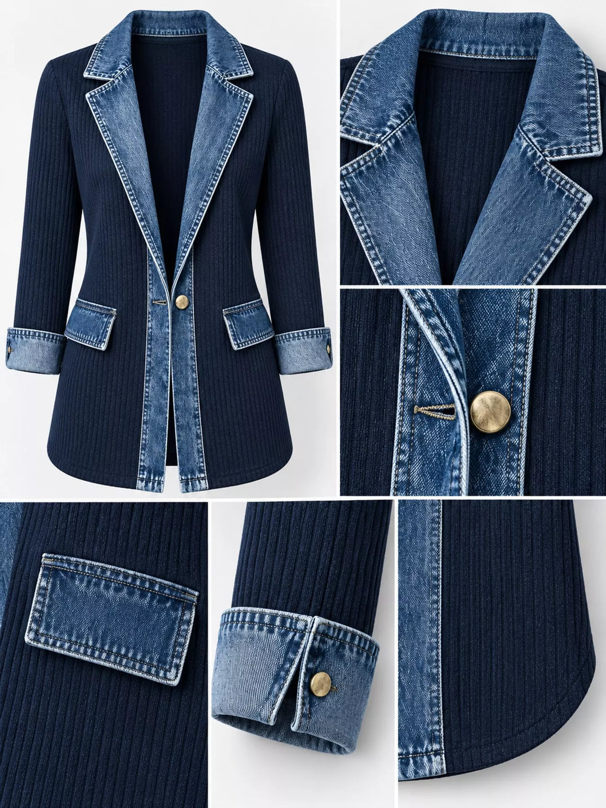 full size denim trim ribbed knit cardigan plus | dropsona - neutral - packaging