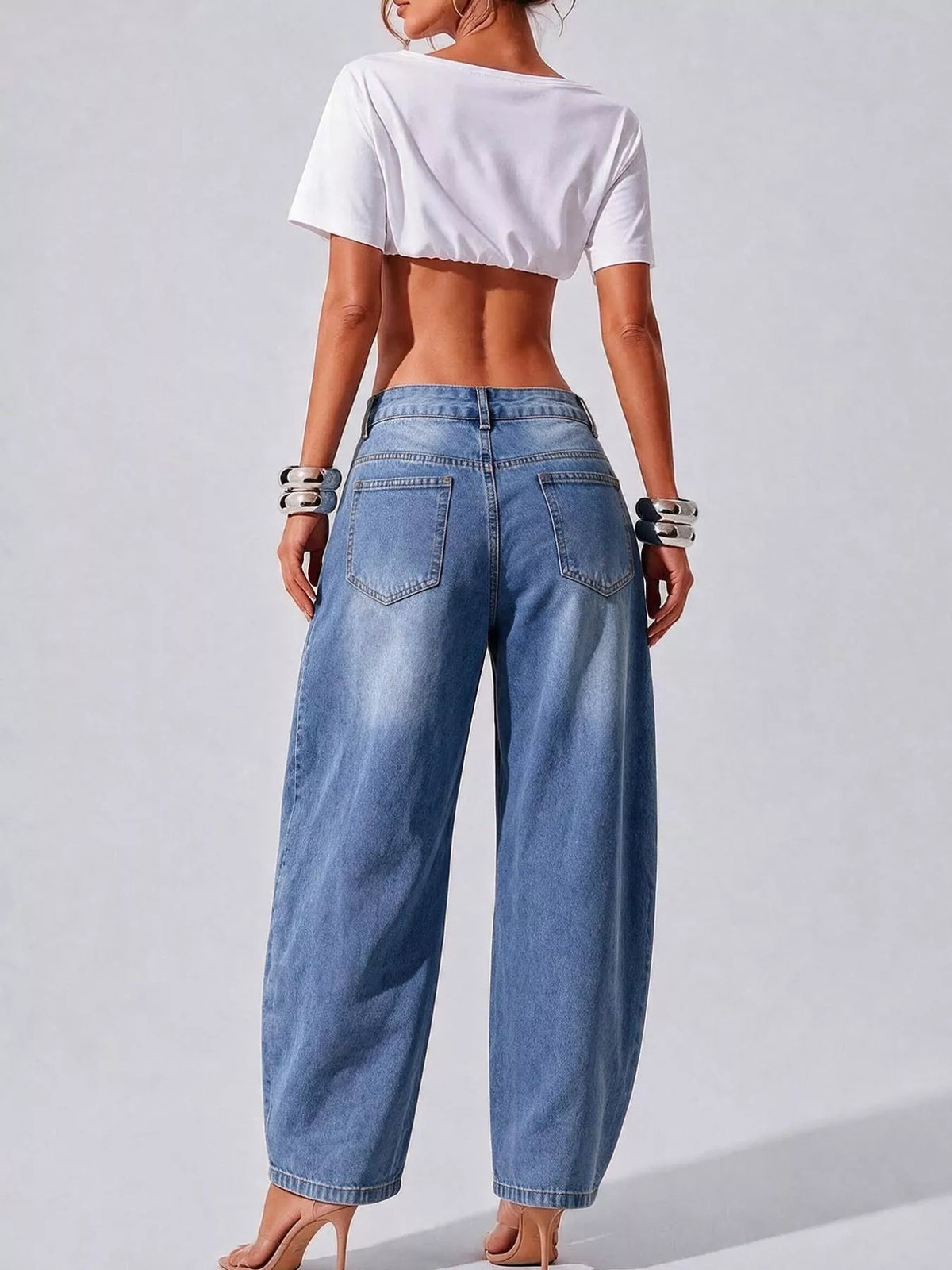 decorative button wide leg jeans – buttoned,pocketed | dropsona - neutral - packaging