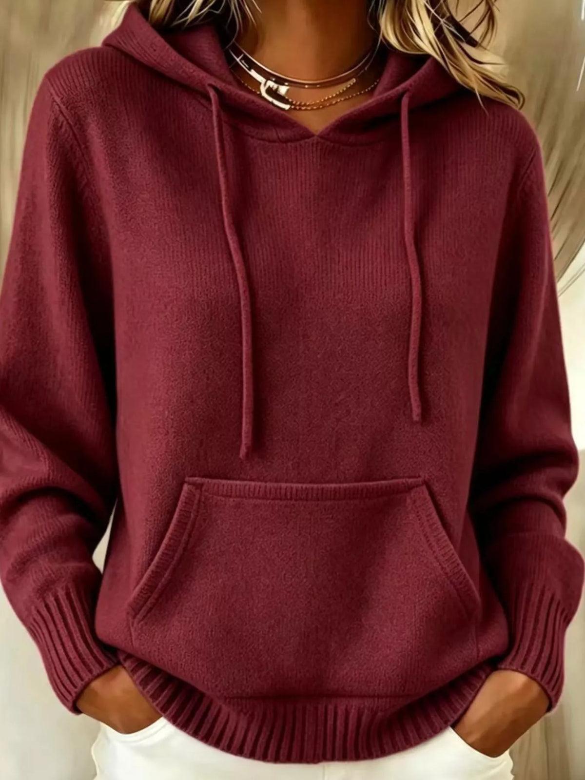 full size drawstring kangaroo pocket hooded sweater | dropsona - neutral - packaging