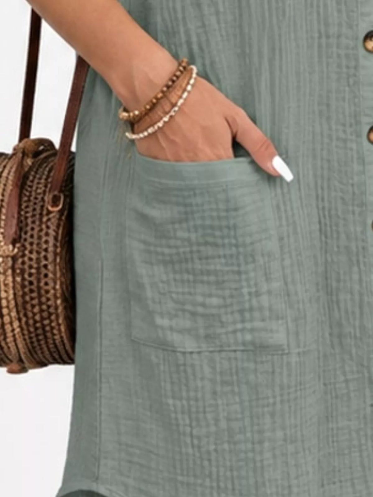full size button-down textured shirt dress with | dropsona - neutral - material texture