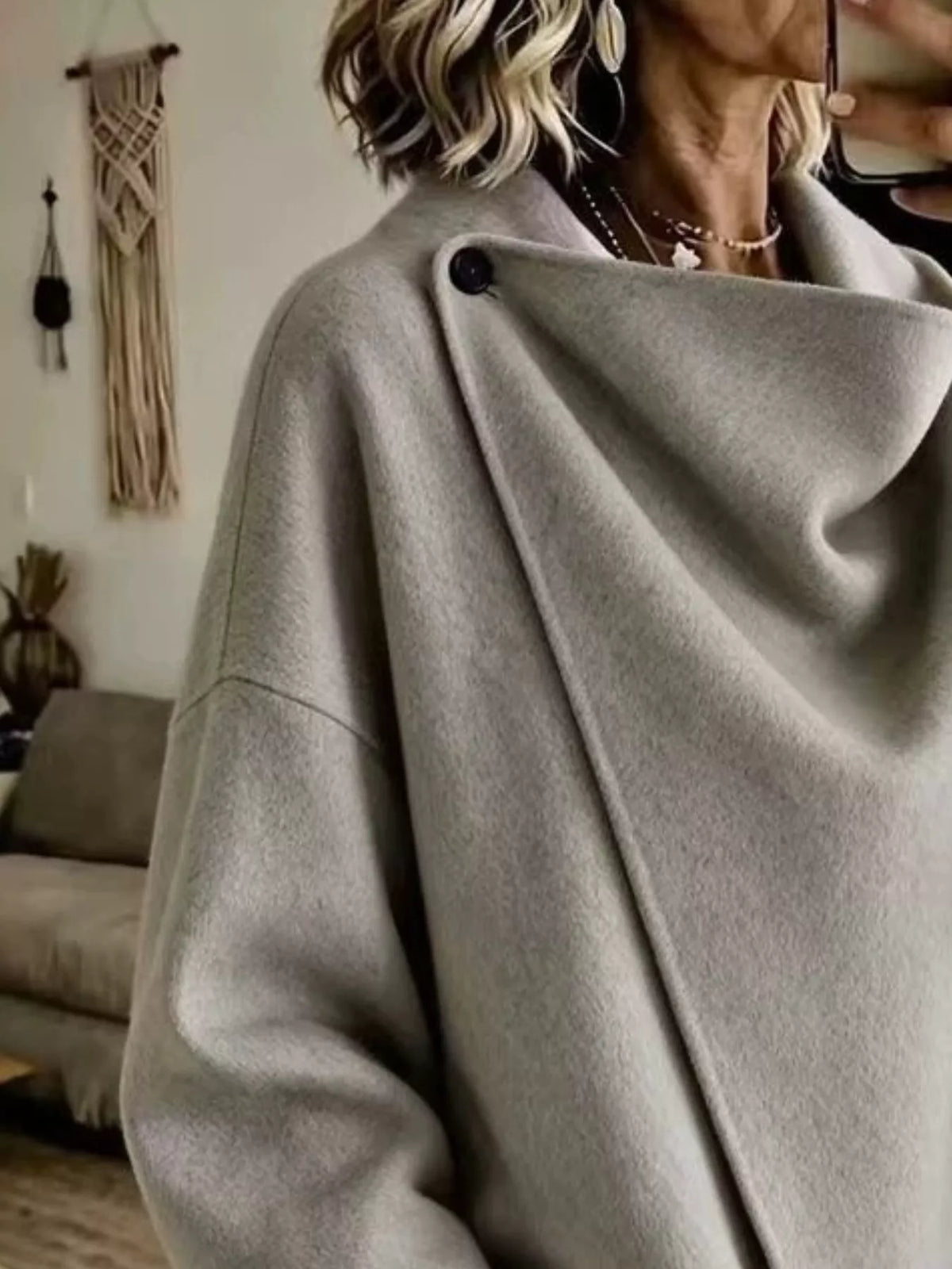 full size asymmetric cowl neck cape plus | dropsona - neutral - material texture
