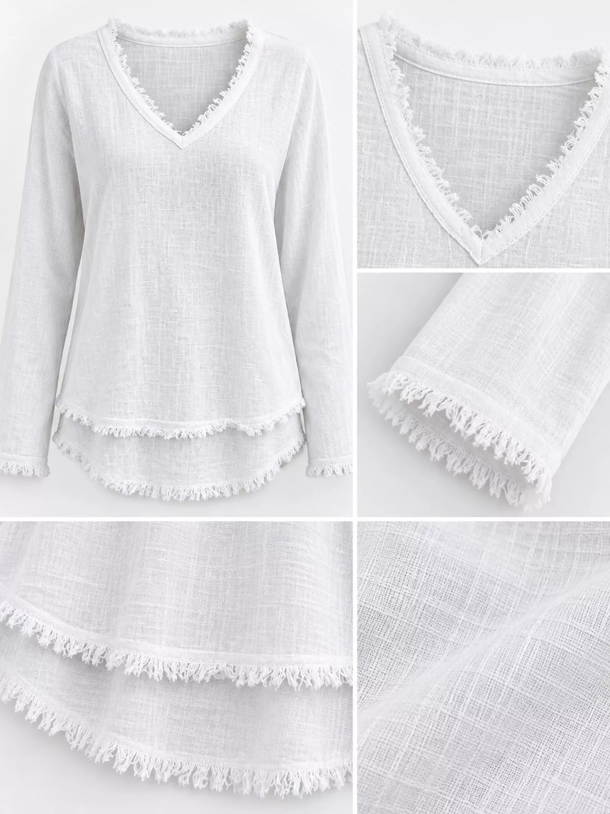 full size frayed hem v-neck blouse plus | dropsona - neutral - packaging