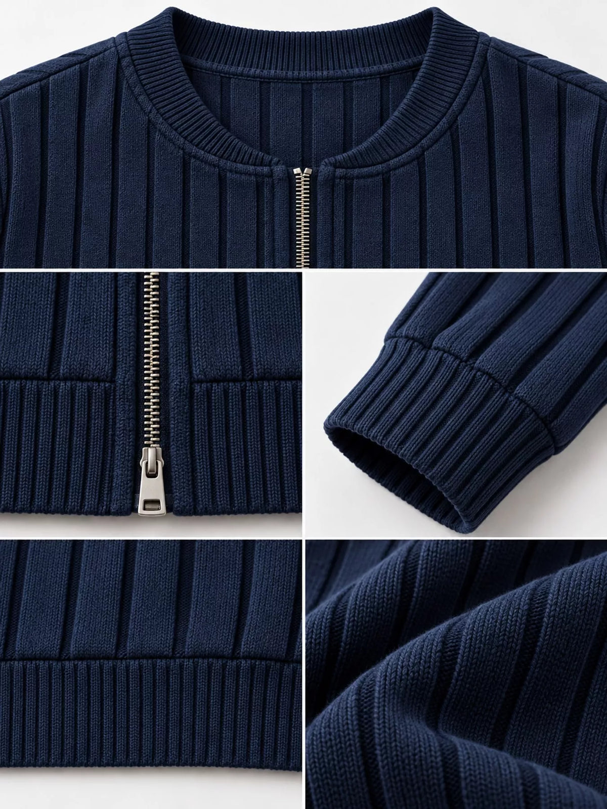 ribbed knit zip-up bomber jacket – zipper,ribbed fit | dropsona - neutral - size reference