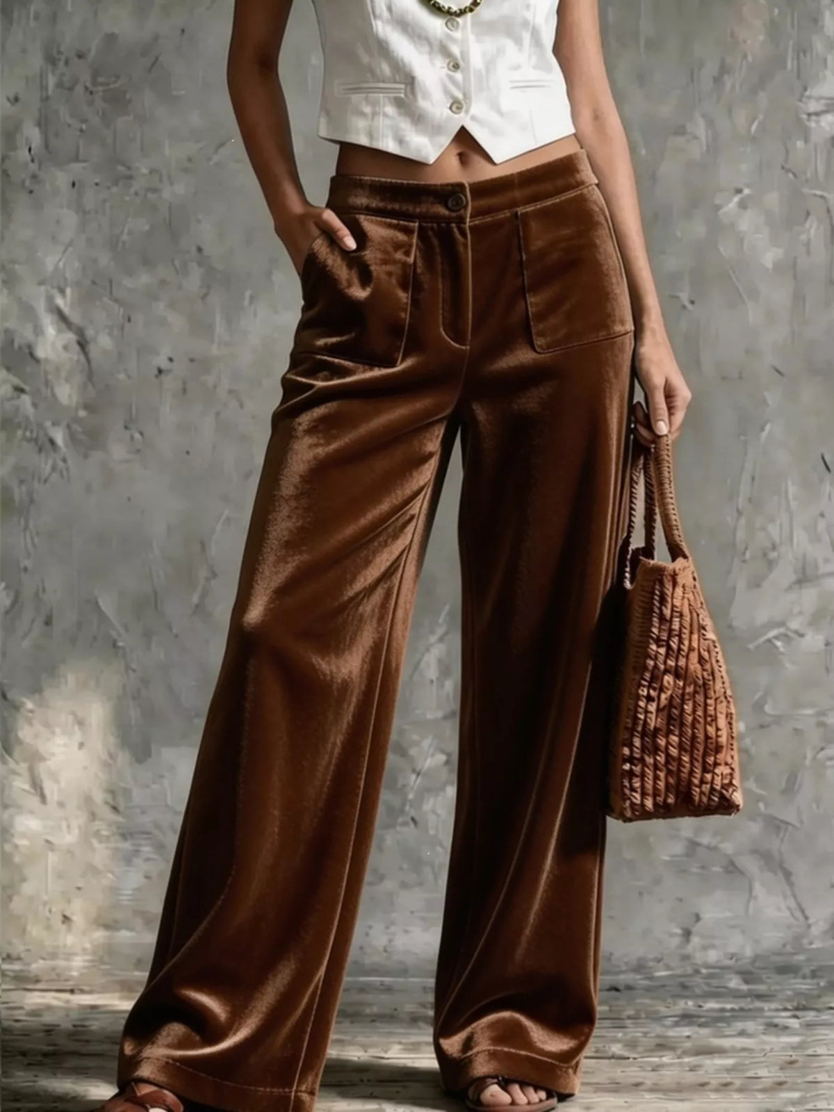 full size velvet wide-leg pants plus | dropsona - neutral - packaging