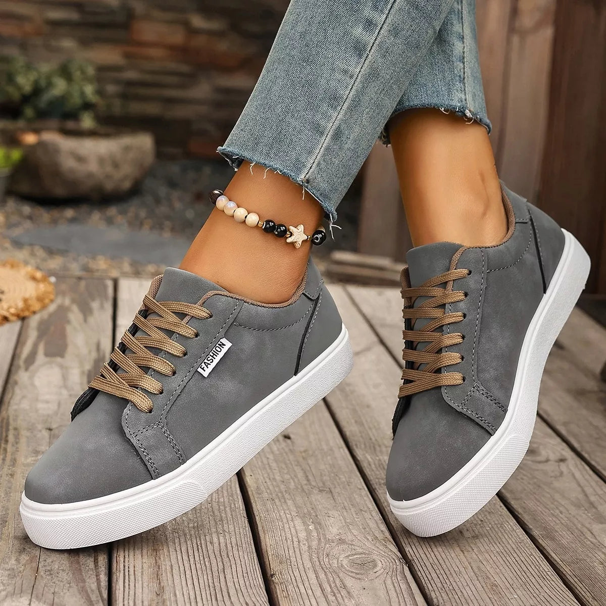 round toe lace up sneakers – aloha sandals | dropsona - neutral - packaging