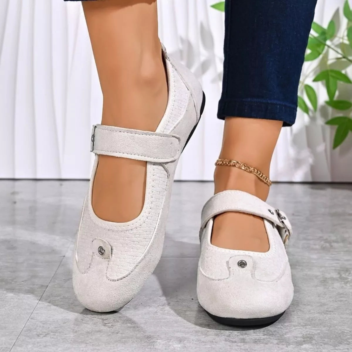 adjustable buckle strap slip-ons – classy ballet flats | dropsona - neutral - packaging