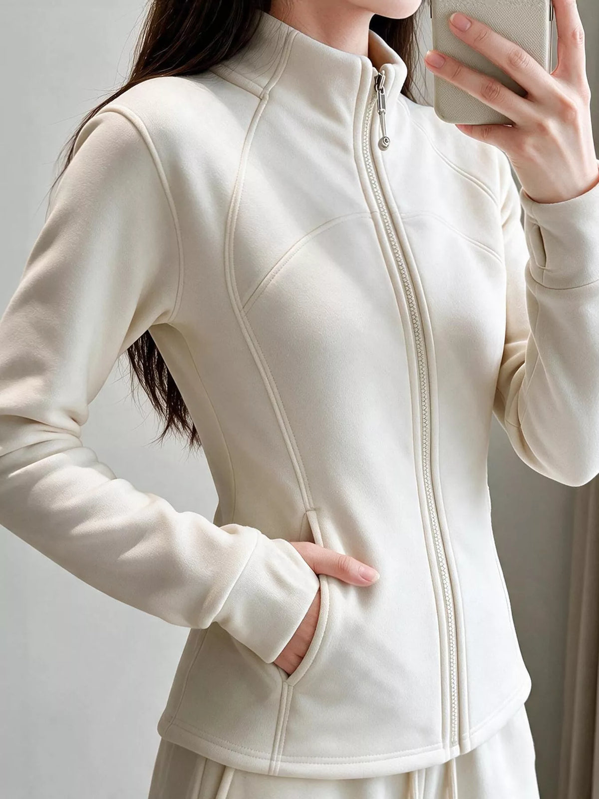 slim-fit full-zip active outerwear | dropsona - neutral - material texture