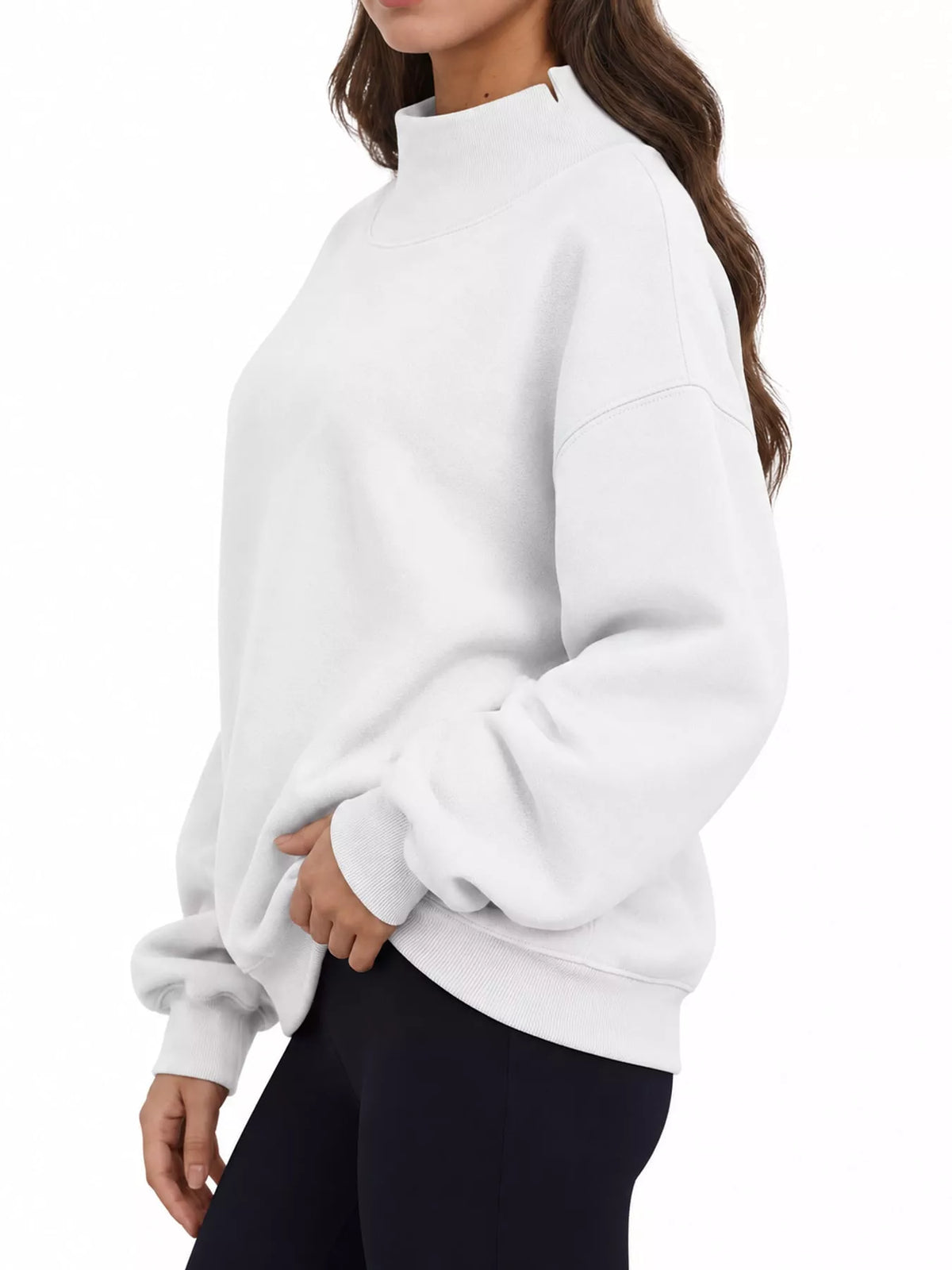 oversized mock neck long sleeve sweatshirt | dropsona - neutral - packaging