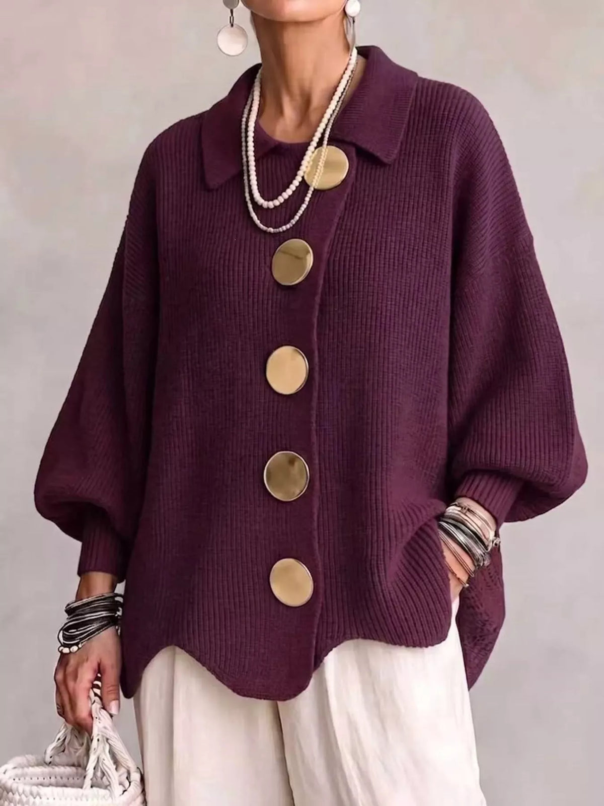 full size ribbed knit gold buttons cardigan plus | dropsona - neutral - packaging