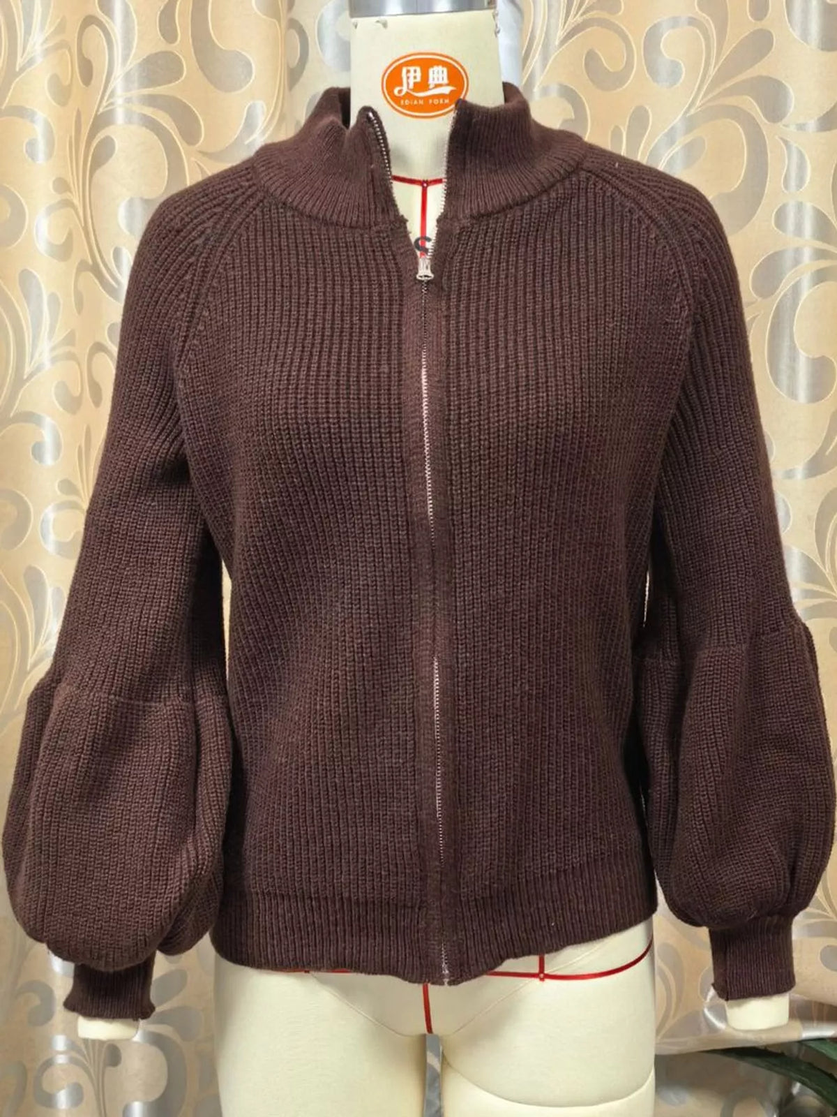 full size elegant ribbed knit zip-up cardigan with | dropsona - neutral - packaging