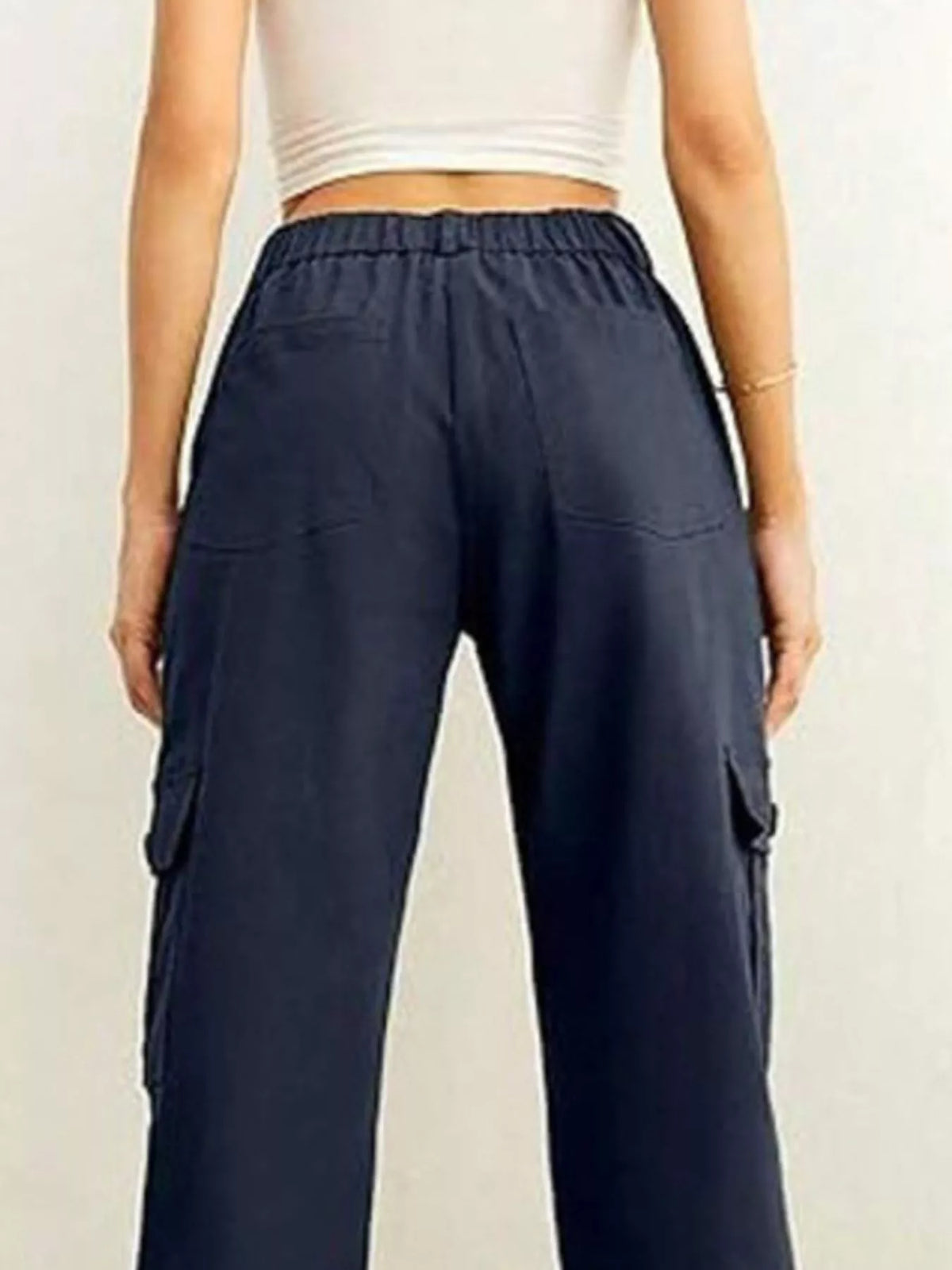 high-waisted cargo pants with drawstring cuffs | dropsona - neutral - usage example