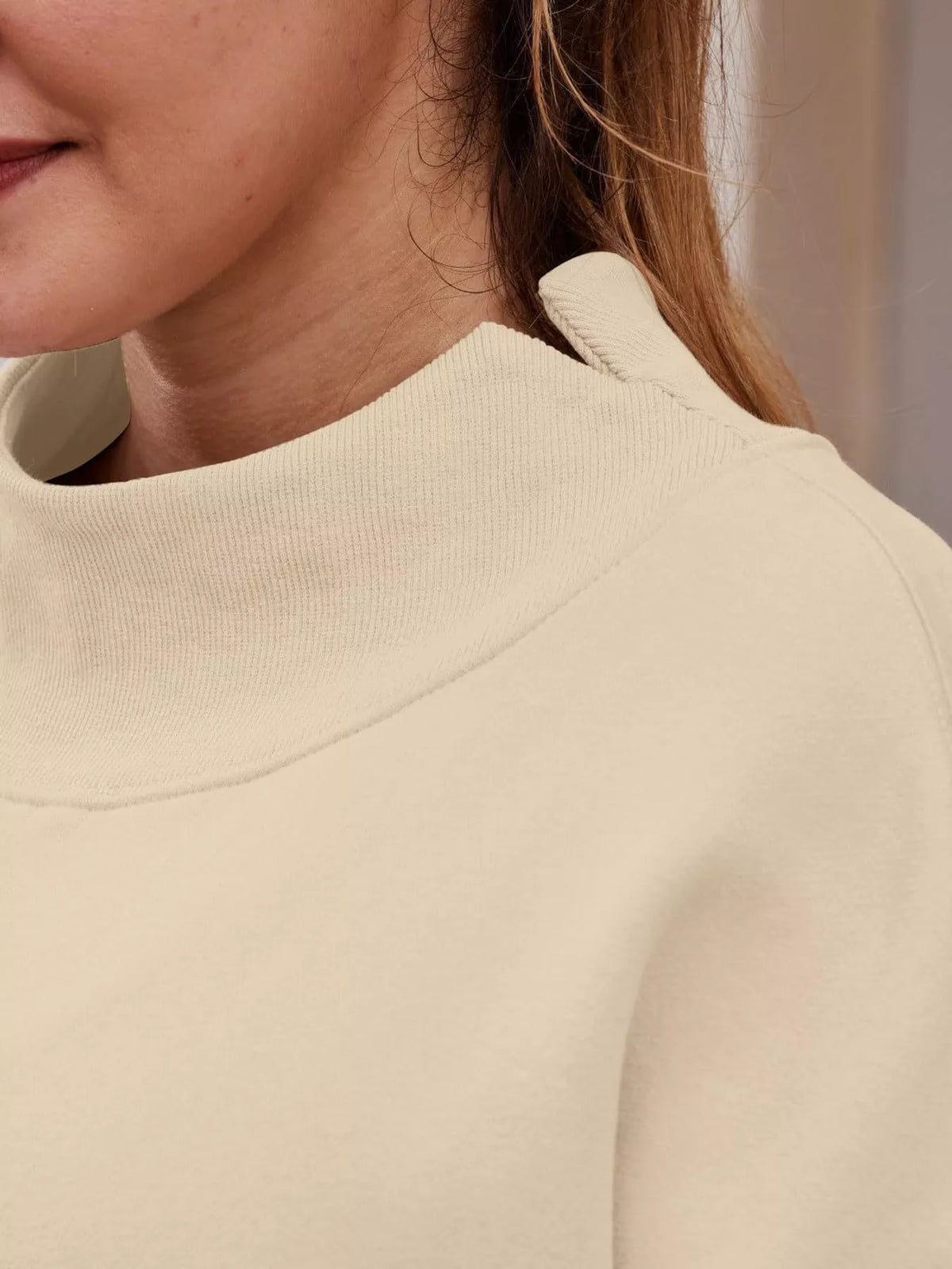 oversized mock neck long sleeve sweatshirt | dropsona - neutral - packaging