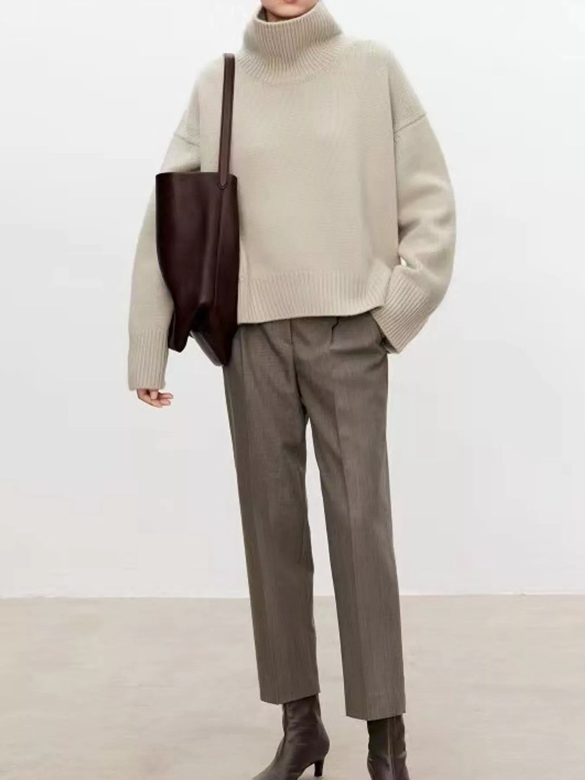 oversized turtleneck wool sweater | dropsona - neutral - front view